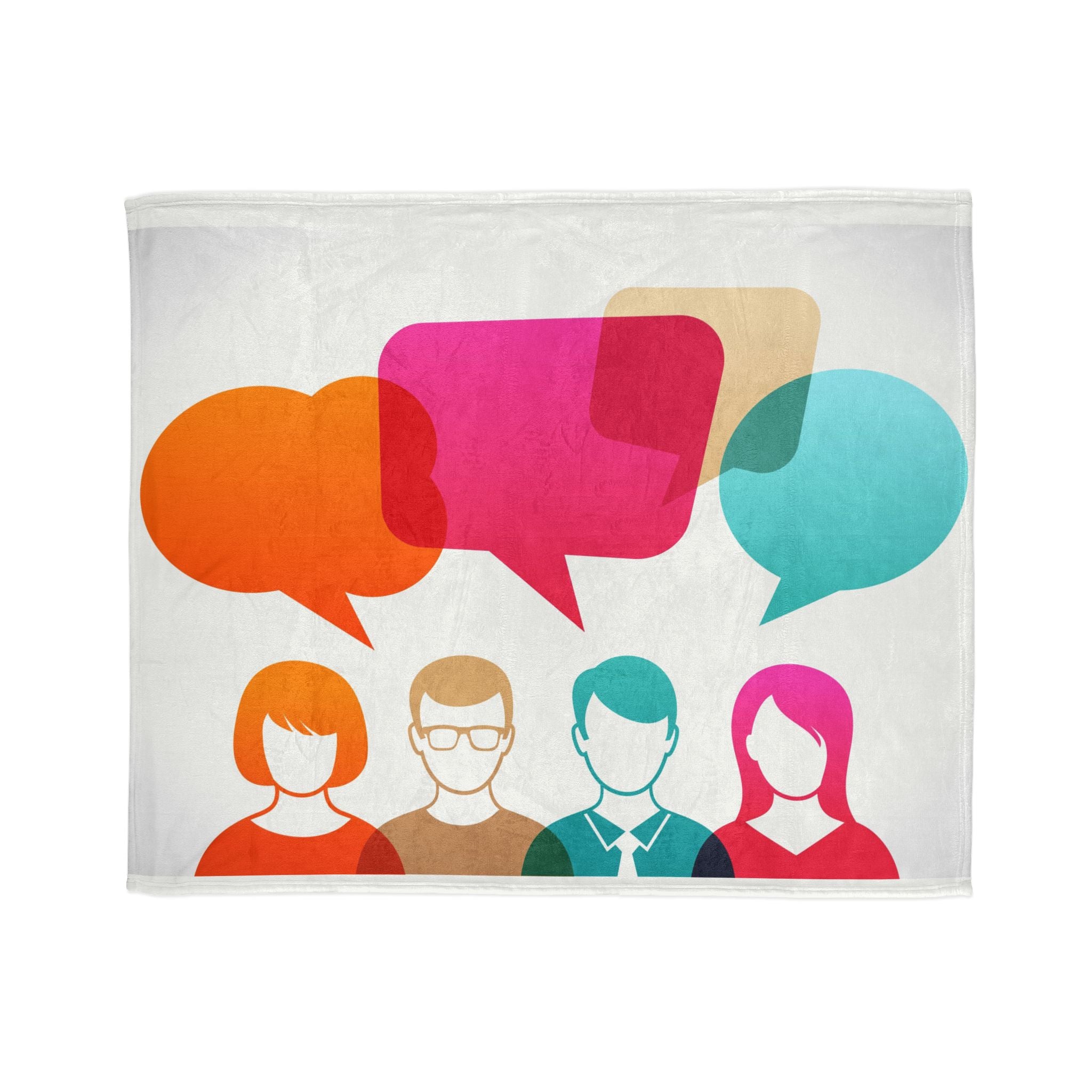 Conversation Community Throw Blanket — Colorful Speech Bubble People Design