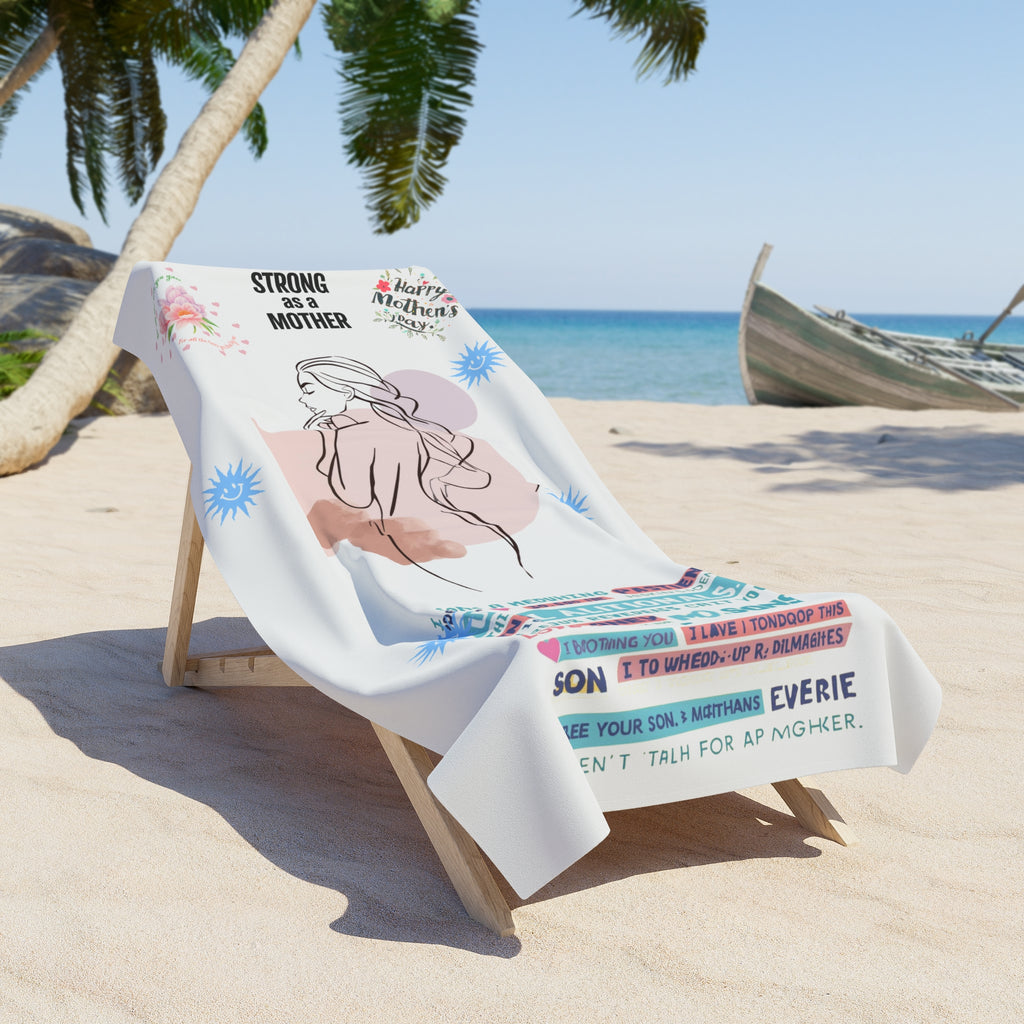 Mother & Son Tribute Beach Towel – 'Strong as a Mother' Inspirational Design
