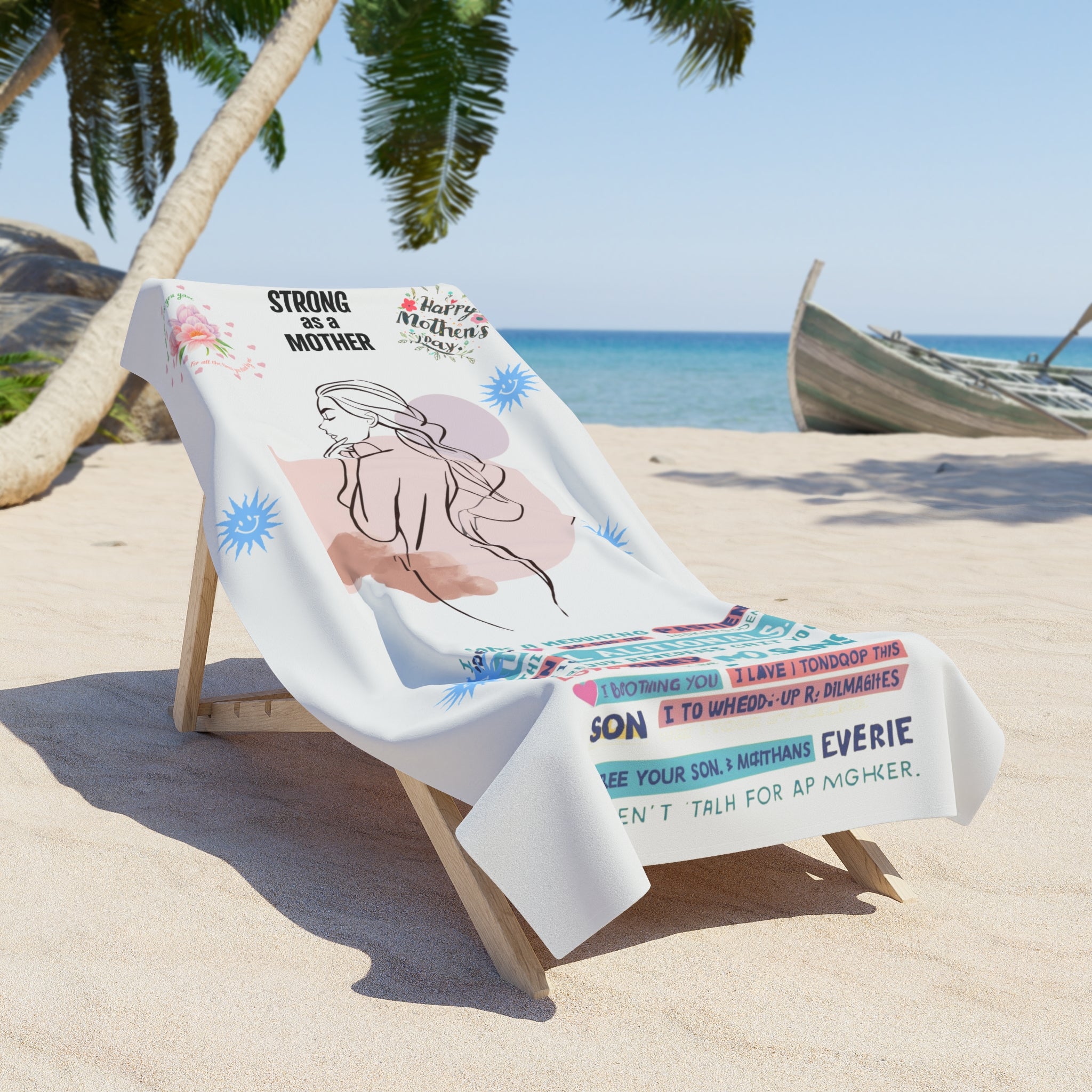 Mother & Son Tribute Beach Towel – 'Strong as a Mother' Inspirational Design