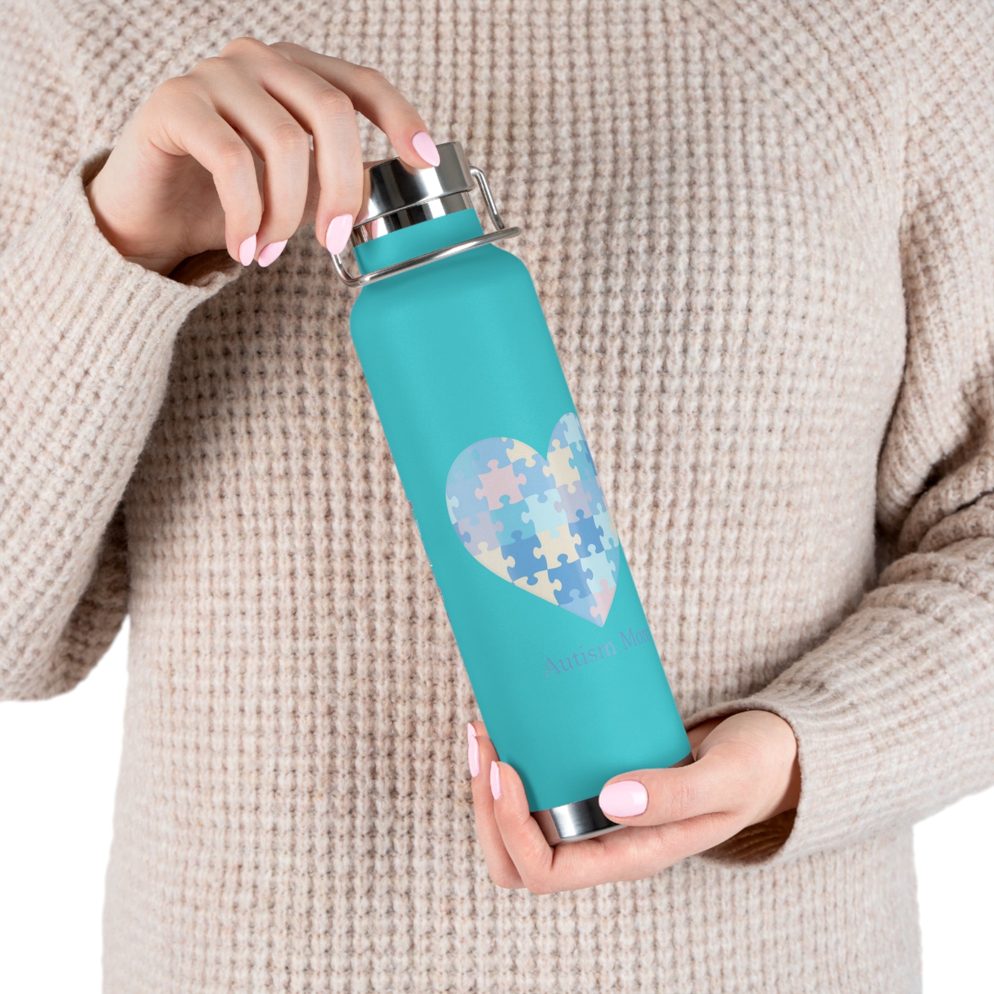 Autism Mom Puzzle Heart Copper Insulated Bottle — 22oz Vacuum Flask