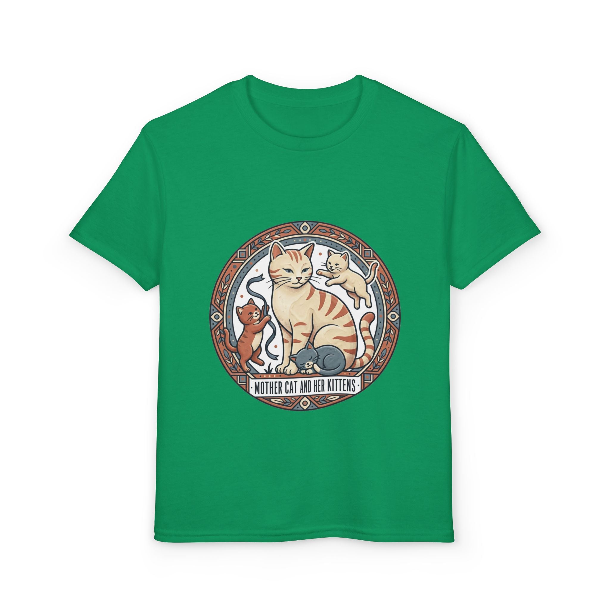 Kids' Cat Mom & Kittens Youth T-Shirt — Cute Mother Cat Illustration