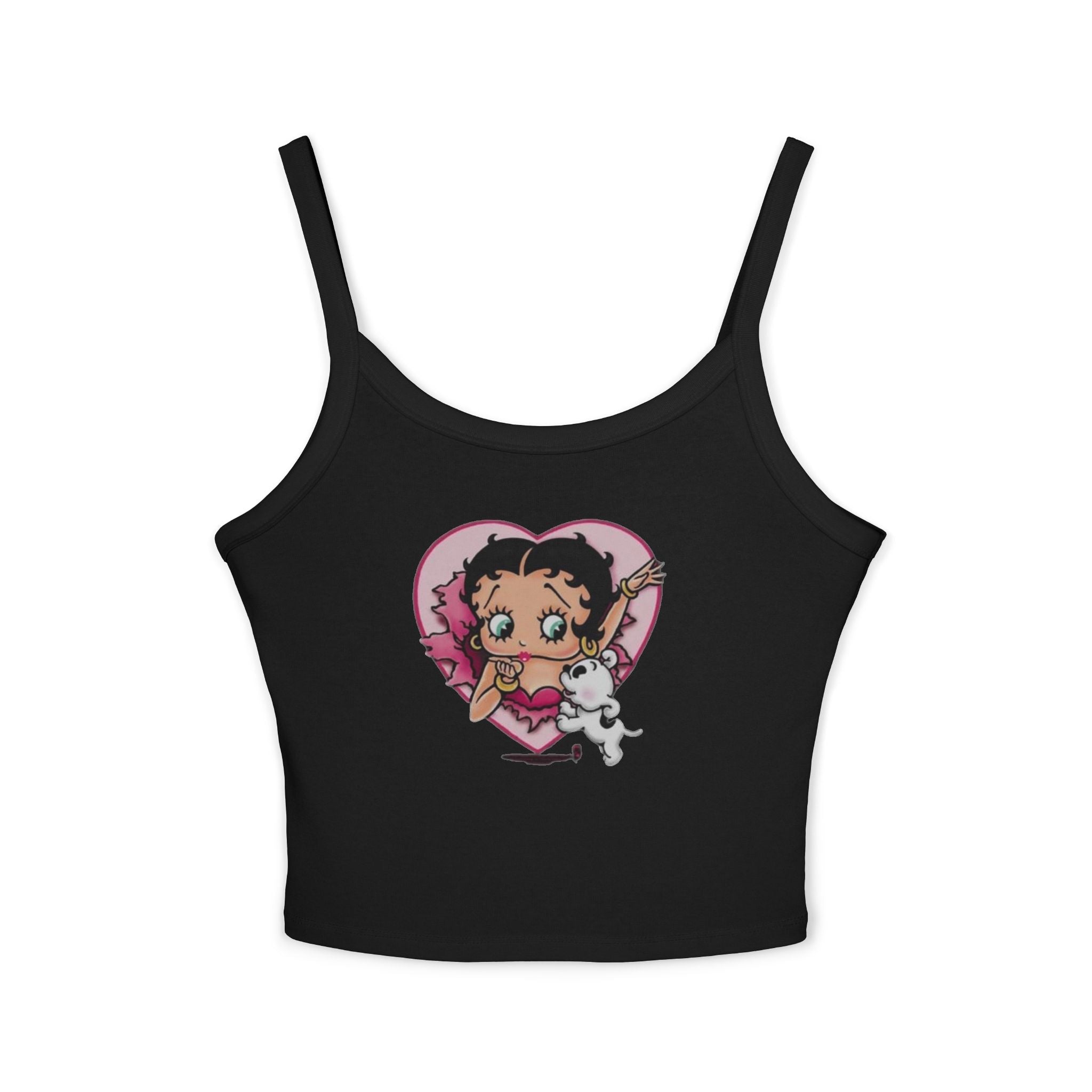 Betty Boop Heart Crop Tank Top — Cute Retro Cartoon Graphic Spaghetti-Strap Tank