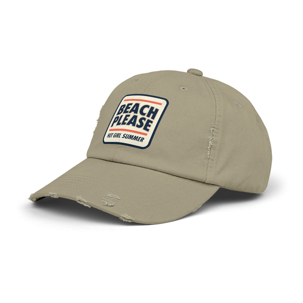 Beach Please Distressed Cap - "Hot Girl Summer" Retro Patch Baseball Hat