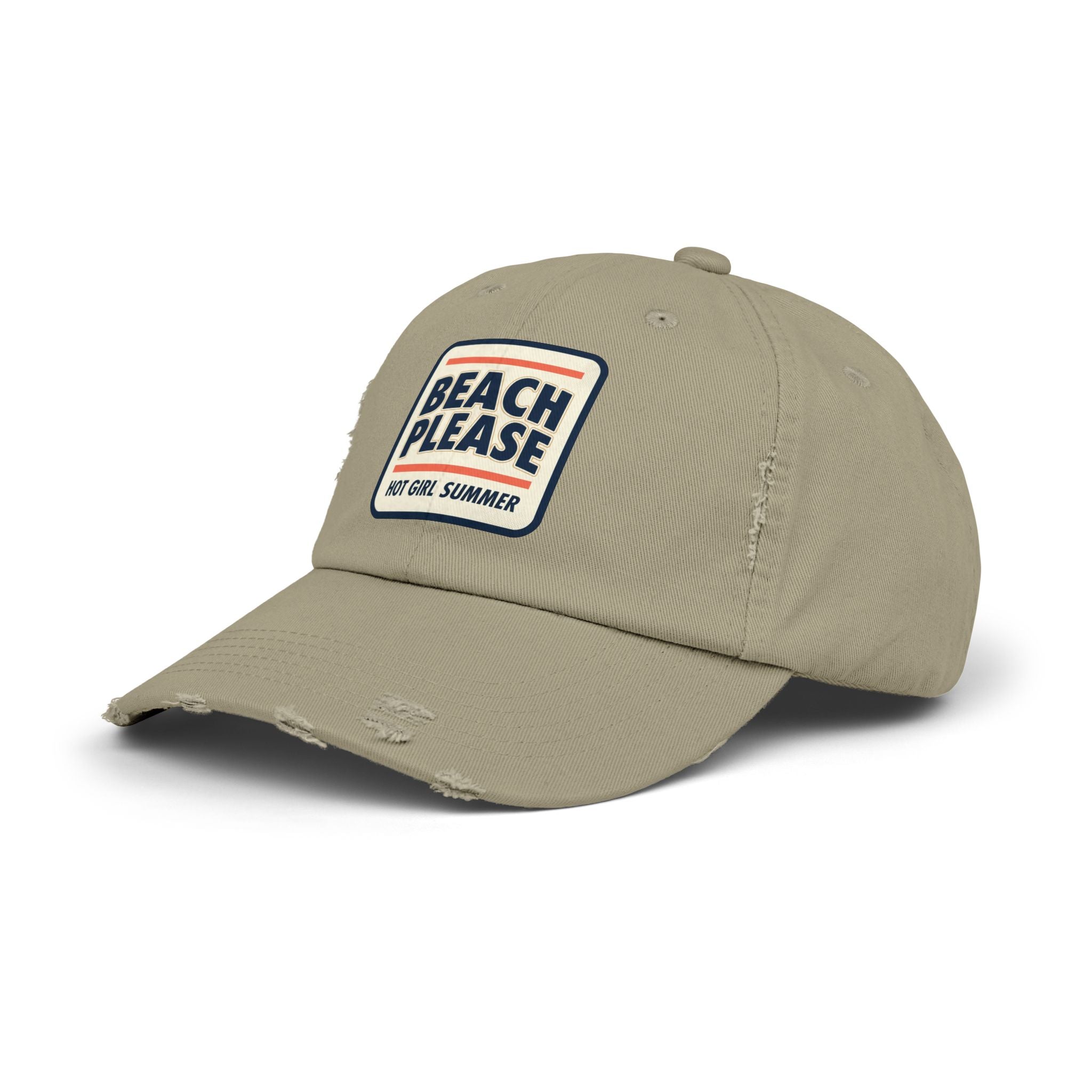 Beach Please Distressed Cap - "Hot Girl Summer" Retro Patch Baseball Hat