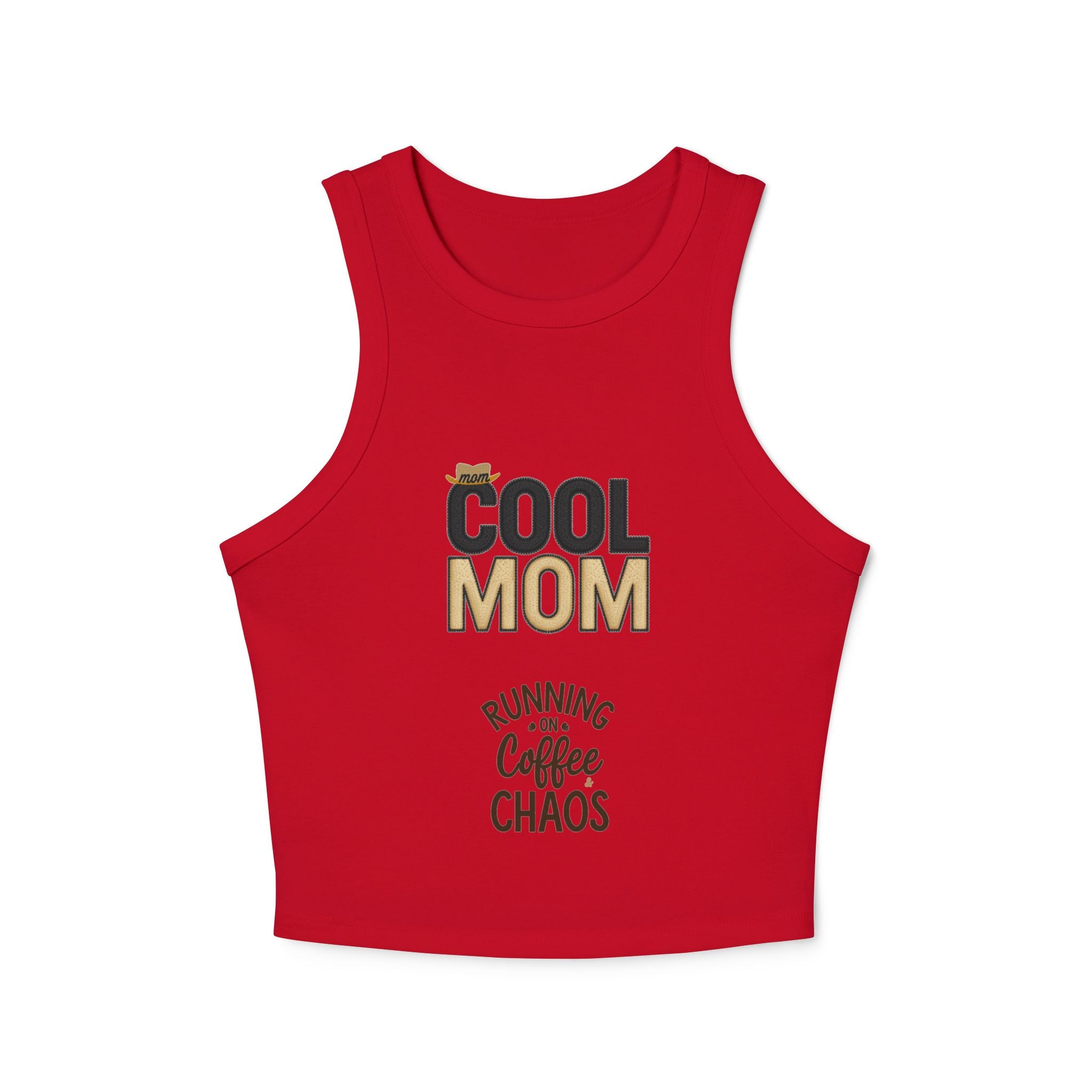 Cool Mom Racer Tank Top – "Running On Coffee & Chaos" Graphic
