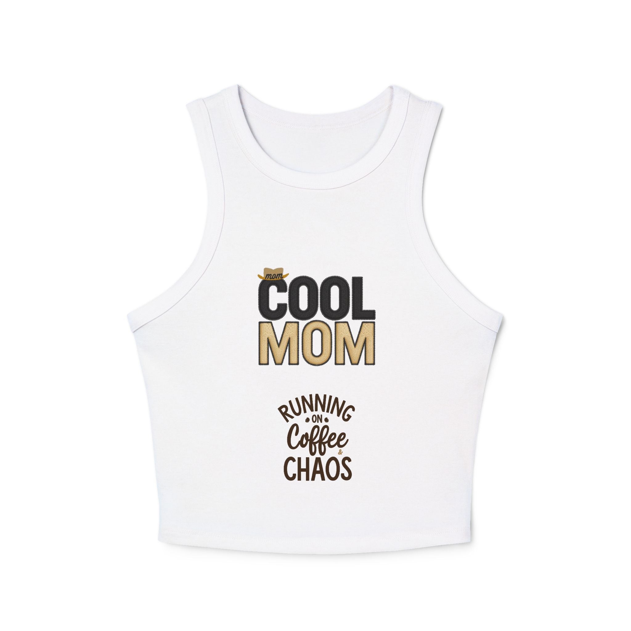 Cool Mom Racer Tank Top – "Running On Coffee & Chaos" Graphic