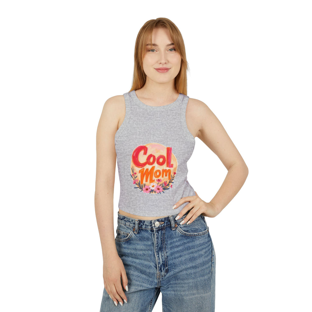Cool Mom Racer Tank — Women's 'Cool Mom' Floral Micro Rib Tank Top (LOVE Back)