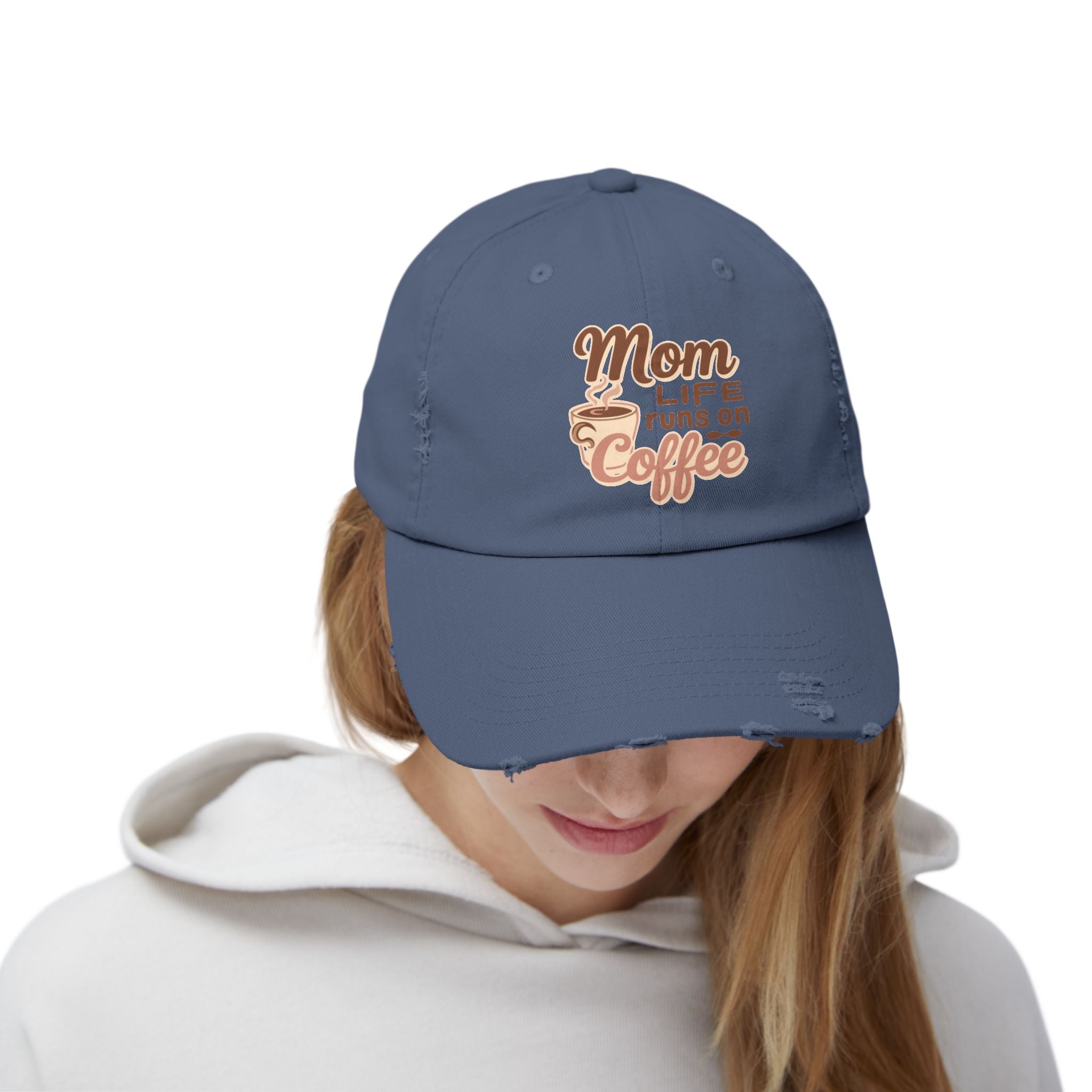 Mom Life Runs on Coffee Distressed Cap