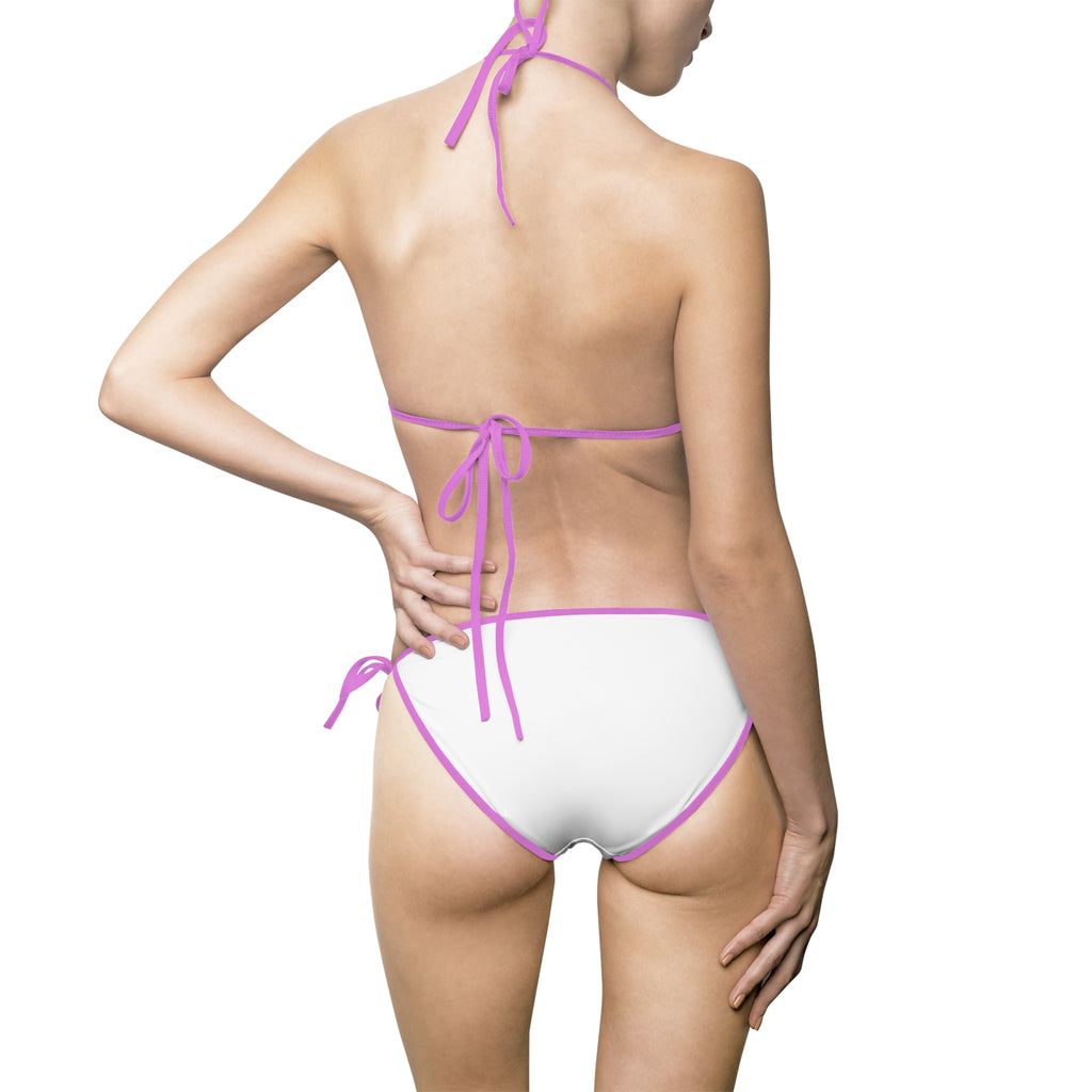 White Cat Sketch Triangle Bikini — Women's Tie-Side Swimsuit