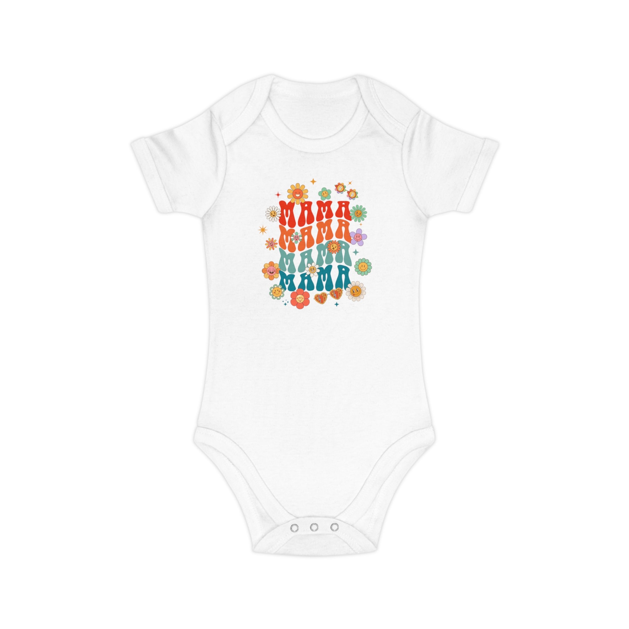Retro Floral Family Baby Bodysuit — Colorful Vintage Dolls & Flowers