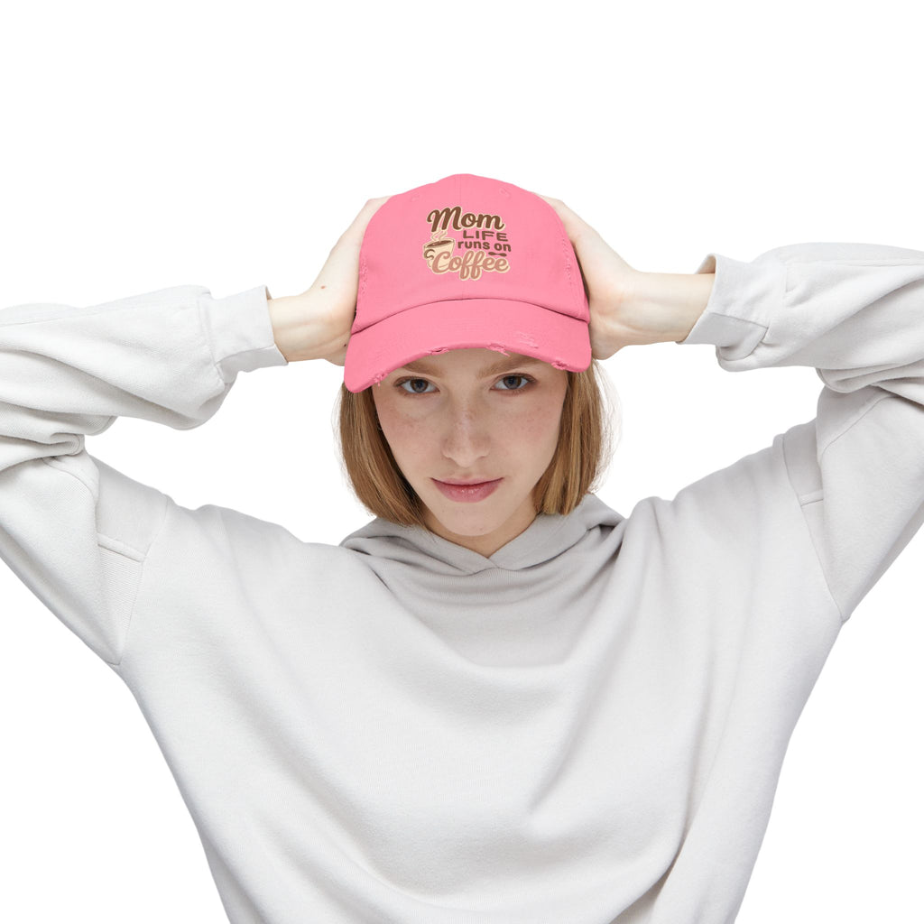 Mom Life Runs on Coffee Distressed Cap