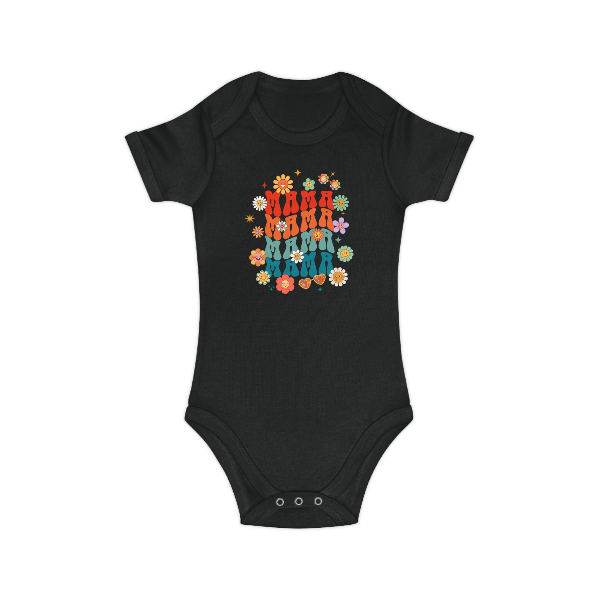 Retro Floral Family Baby Bodysuit — Colorful Vintage Dolls & Flowers