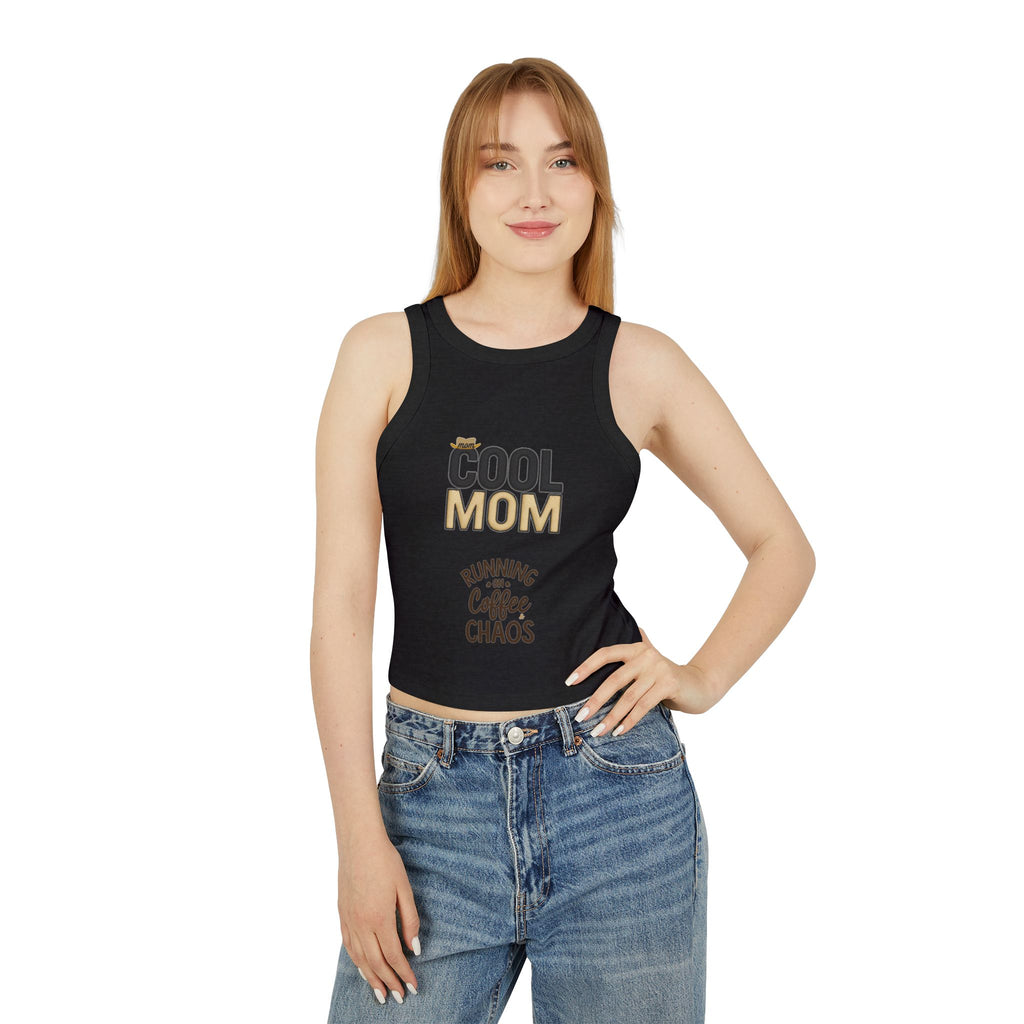 Cool Mom Racer Tank Top – "Running On Coffee & Chaos" Graphic