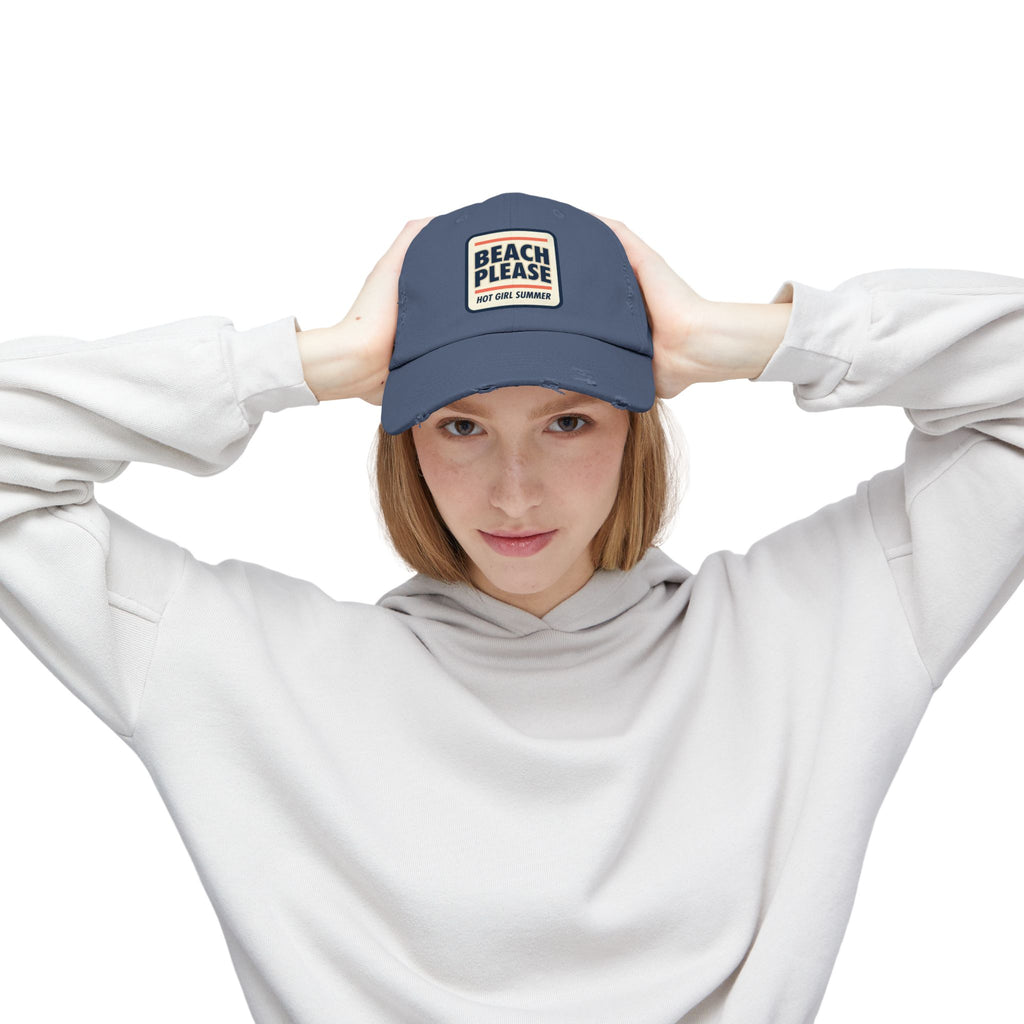 Beach Please Distressed Cap - "Hot Girl Summer" Retro Patch Baseball Hat