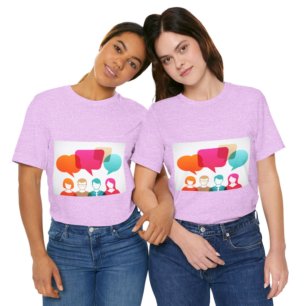 Conversation Crew Graphic Tee — Colorful Speech Bubble Design