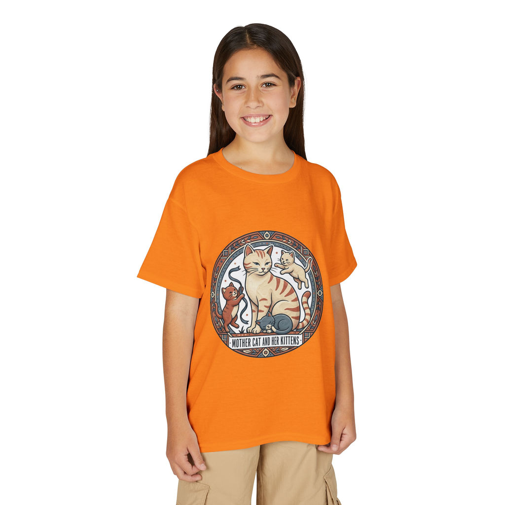 Kids' Cat Mom & Kittens Youth T-Shirt — Cute Mother Cat Illustration