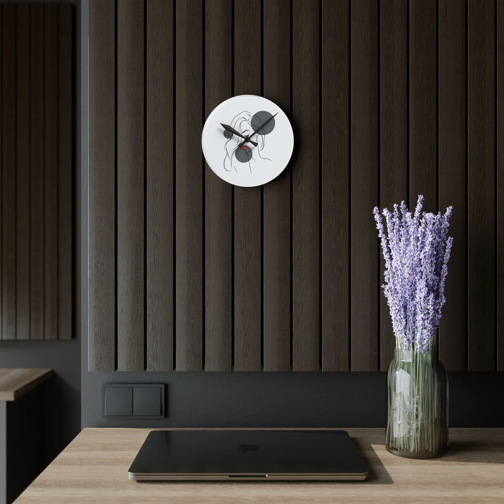Minimalist Line Art Face Acrylic Wall Clock — Modern Abstract Portrait Decor
