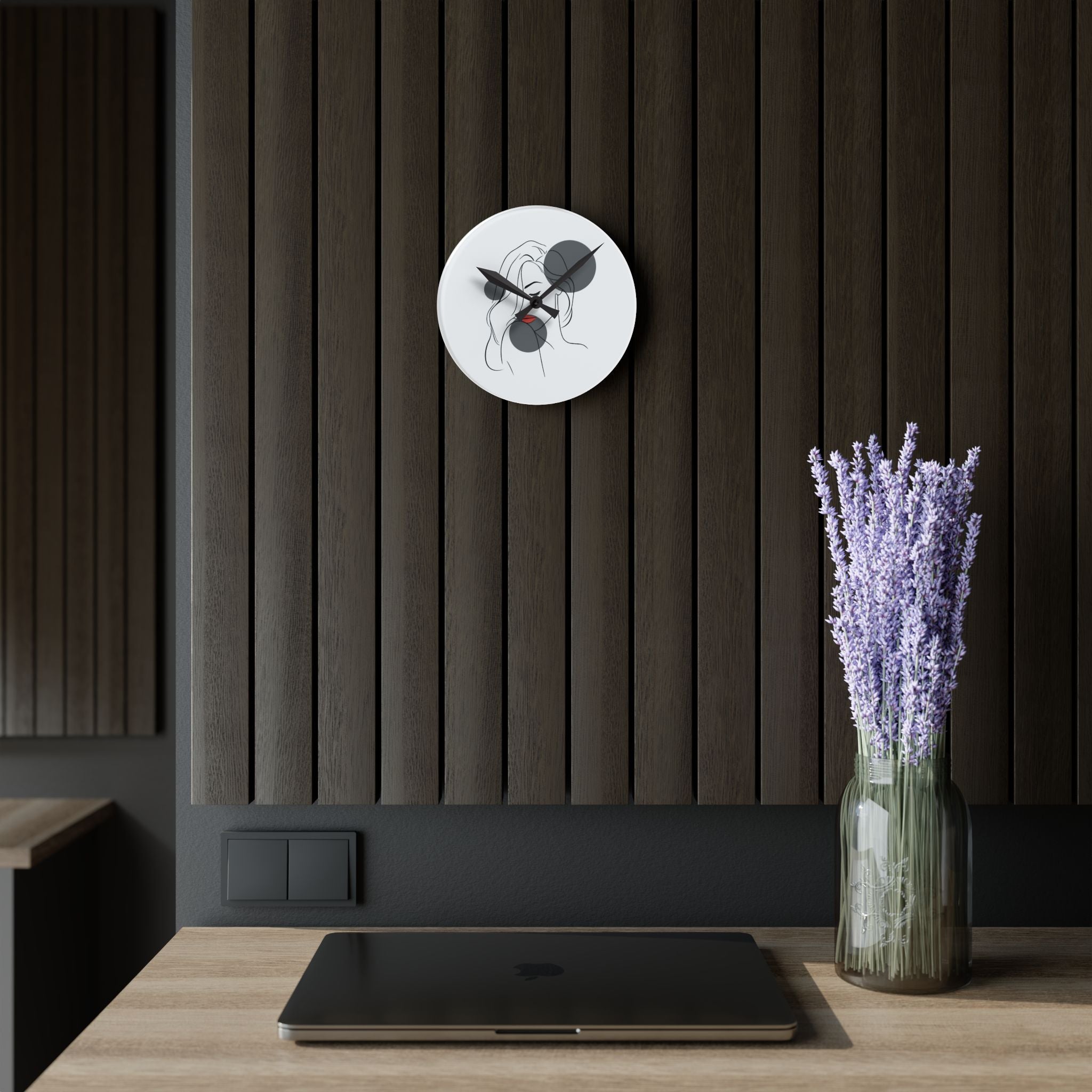 Minimalist Line Art Face Acrylic Wall Clock — Modern Abstract Portrait Decor