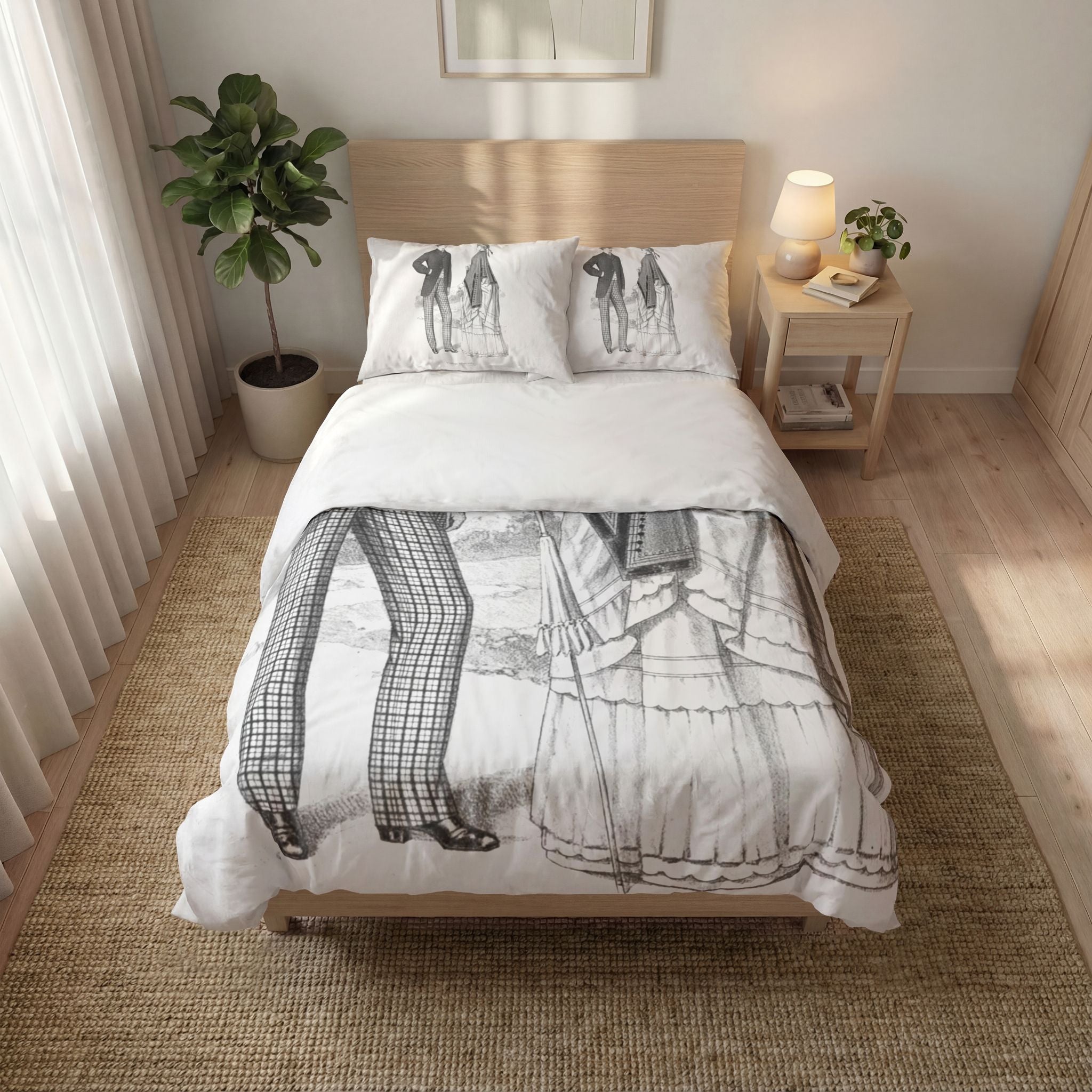 Vintage Victorian Couple Quilt Cover Set - 3-Piece Bedding