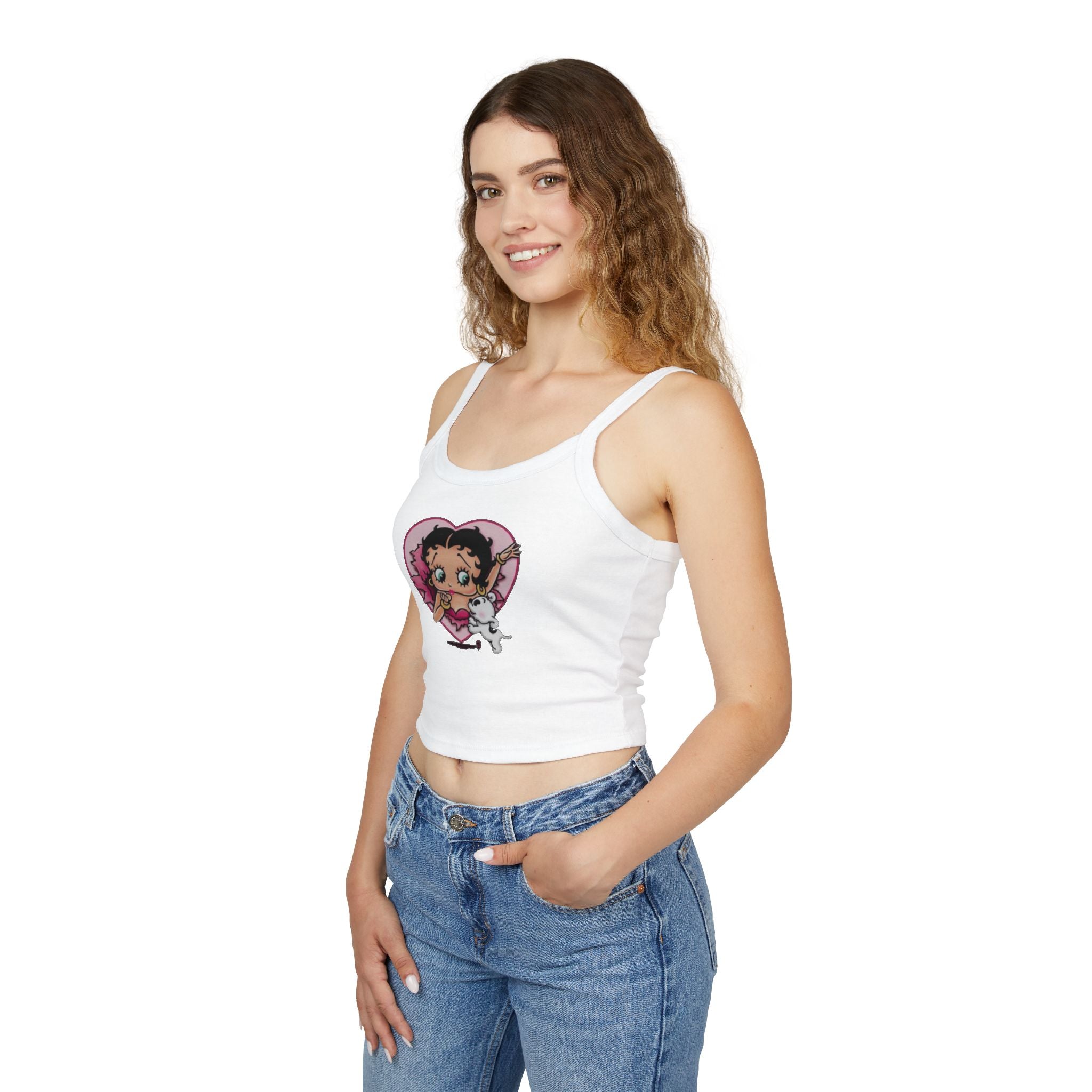 Betty Boop Heart Crop Tank Top — Cute Retro Cartoon Graphic Spaghetti-Strap Tank