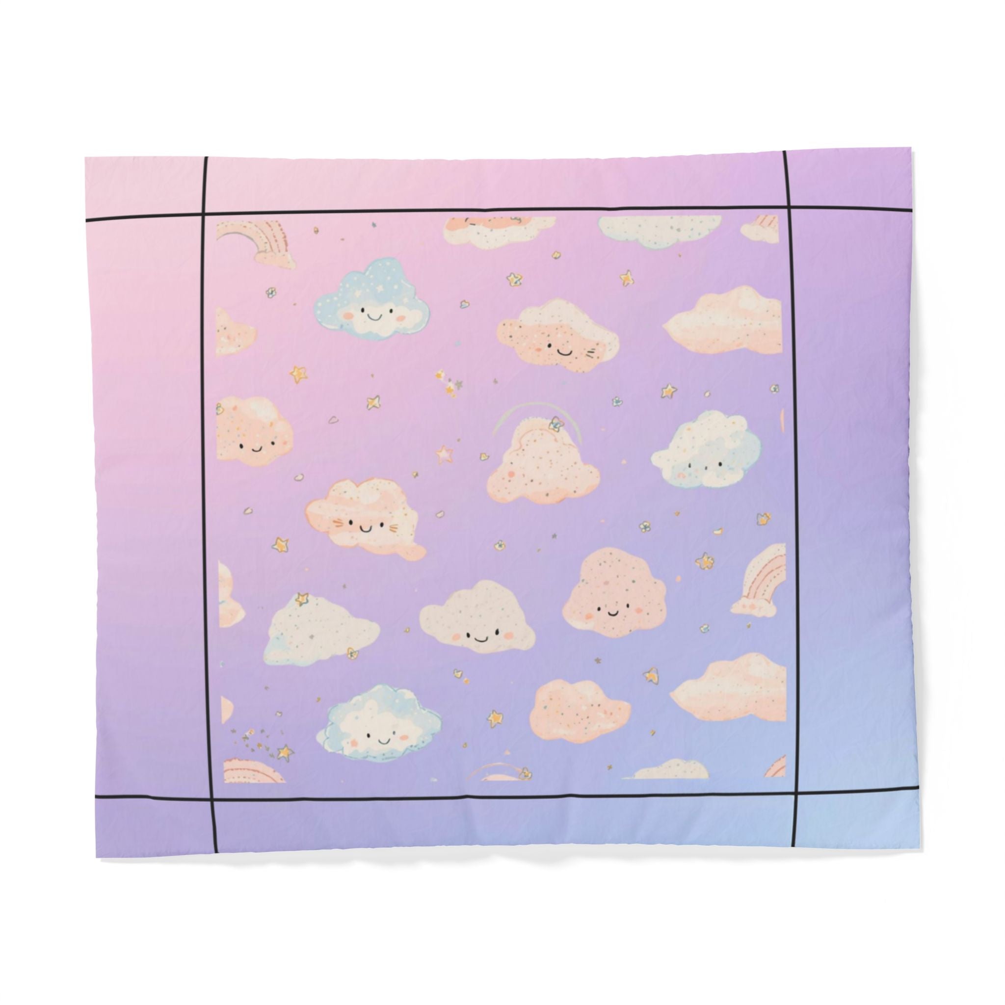 Pastel Kawaii Cloud Duvet Cover – Cute Gradient Cotton Bedding for Kids & Teens