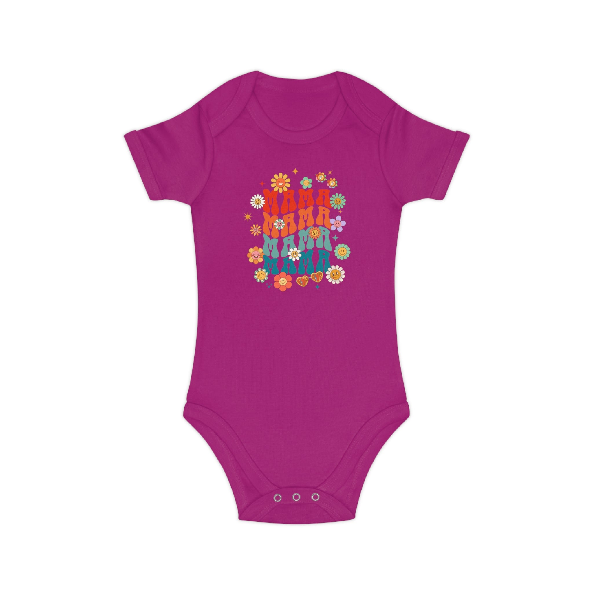 Retro Floral Family Baby Bodysuit — Colorful Vintage Dolls & Flowers