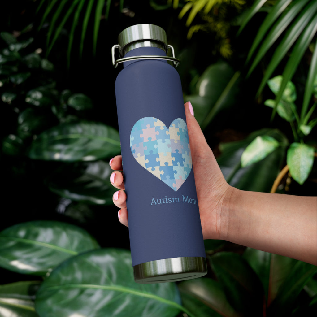 Autism Mom Puzzle Heart Copper Insulated Bottle — 22oz Vacuum Flask