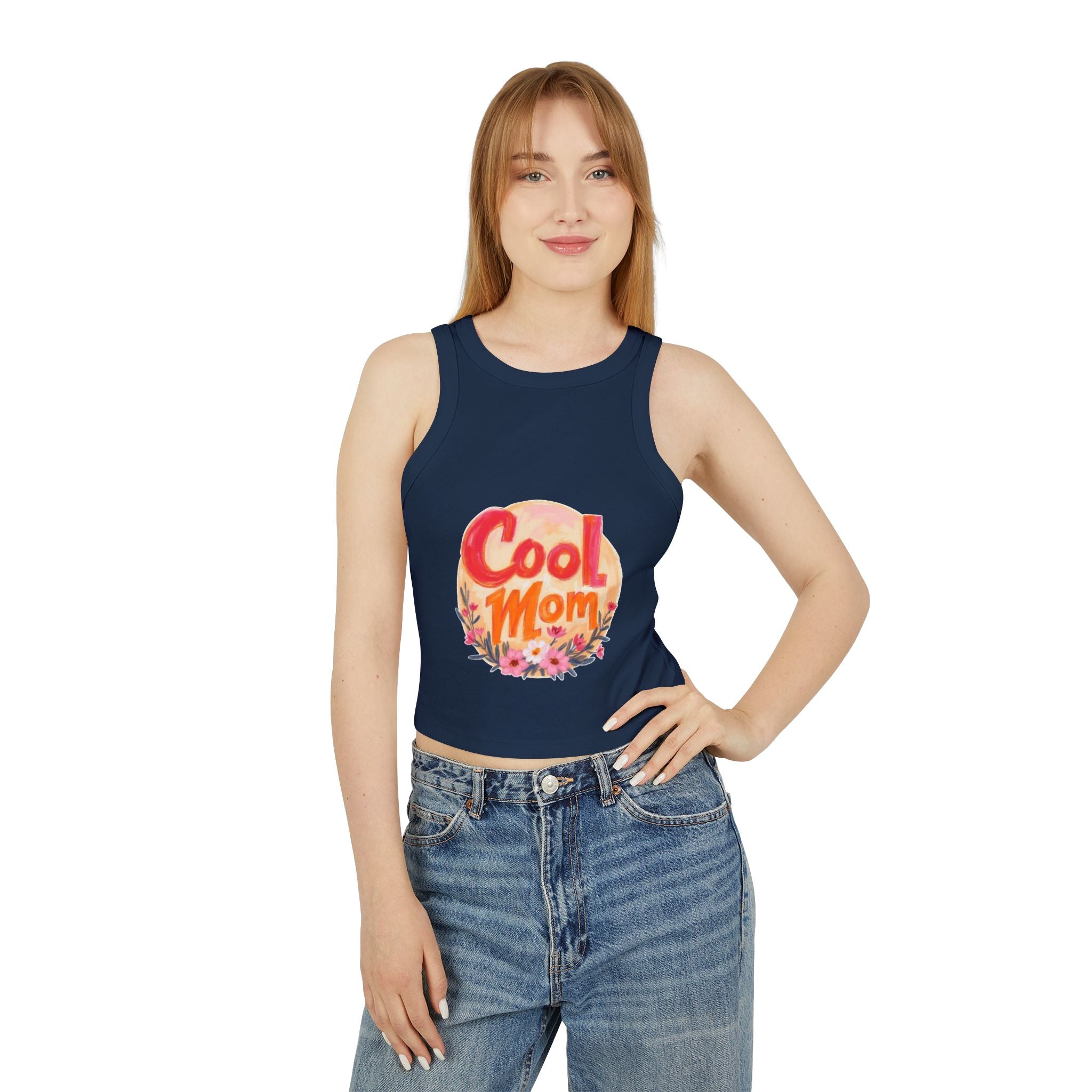Cool Mom Racer Tank — Women's 'Cool Mom' Floral Micro Rib Tank Top (LOVE Back)