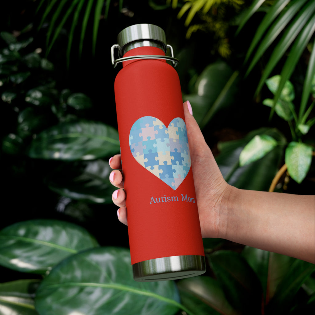 Autism Mom Puzzle Heart Copper Insulated Bottle — 22oz Vacuum Flask