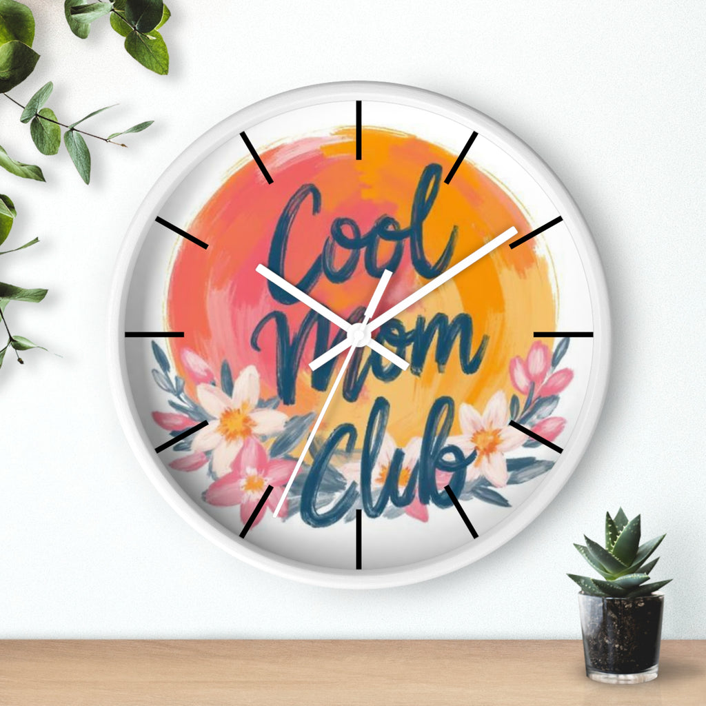 Cool Mom Club Wall Clock — Floral Sunburst Decorative Clock for Mother's Day & Home