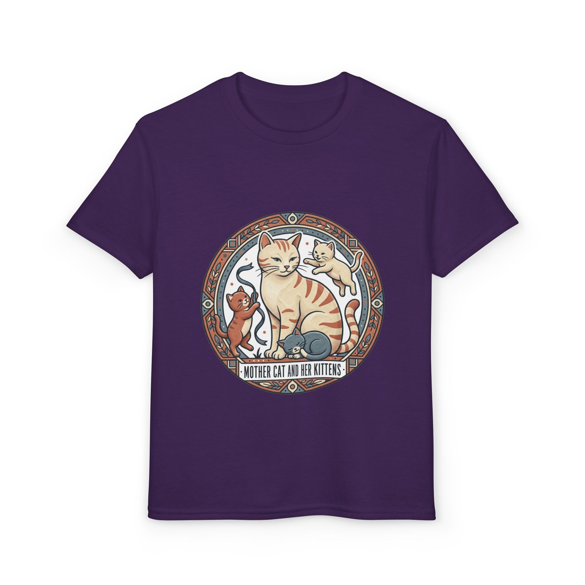 Kids' Cat Mom & Kittens Youth T-Shirt — Cute Mother Cat Illustration
