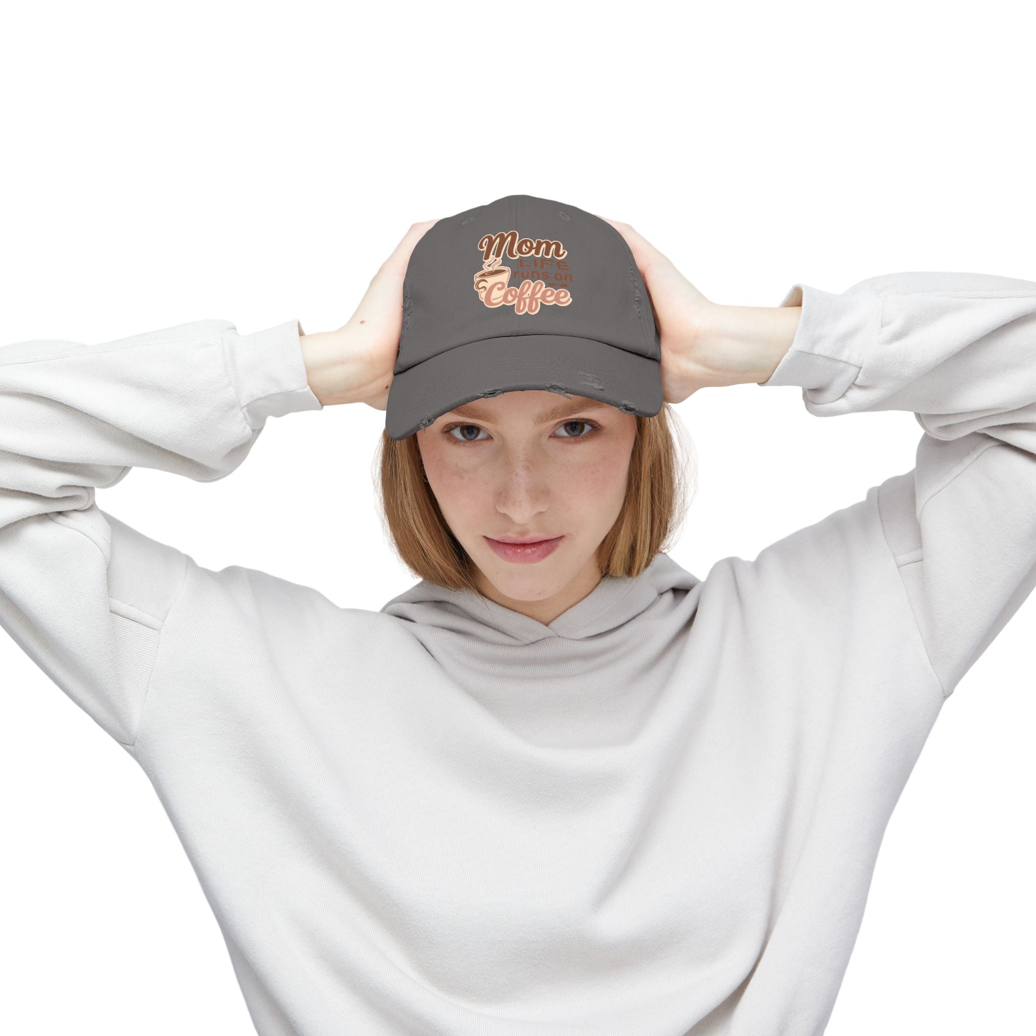 Mom Life Runs on Coffee Distressed Cap