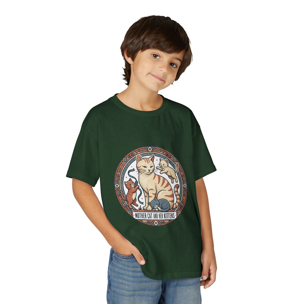 Kids' Cat Mom & Kittens Youth T-Shirt — Cute Mother Cat Illustration