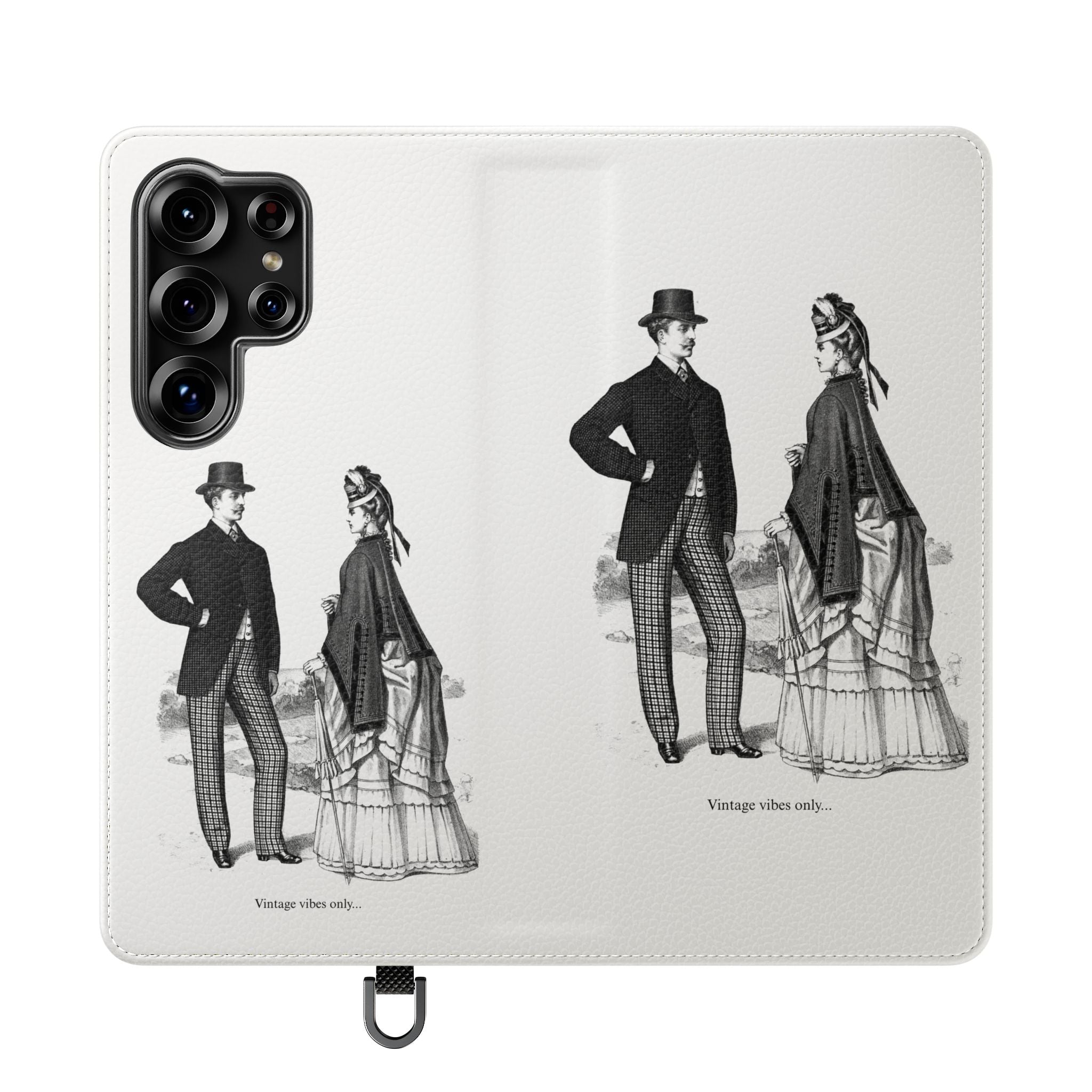 Vintage Victorian Couple Flip Phone Case - Retro Illustration Wallet Cover