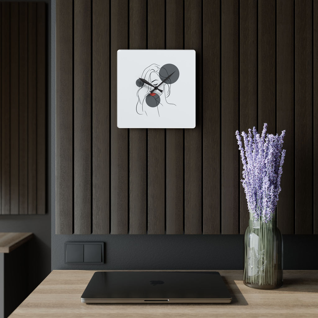 Minimalist Line Art Face Acrylic Wall Clock — Modern Abstract Portrait Decor