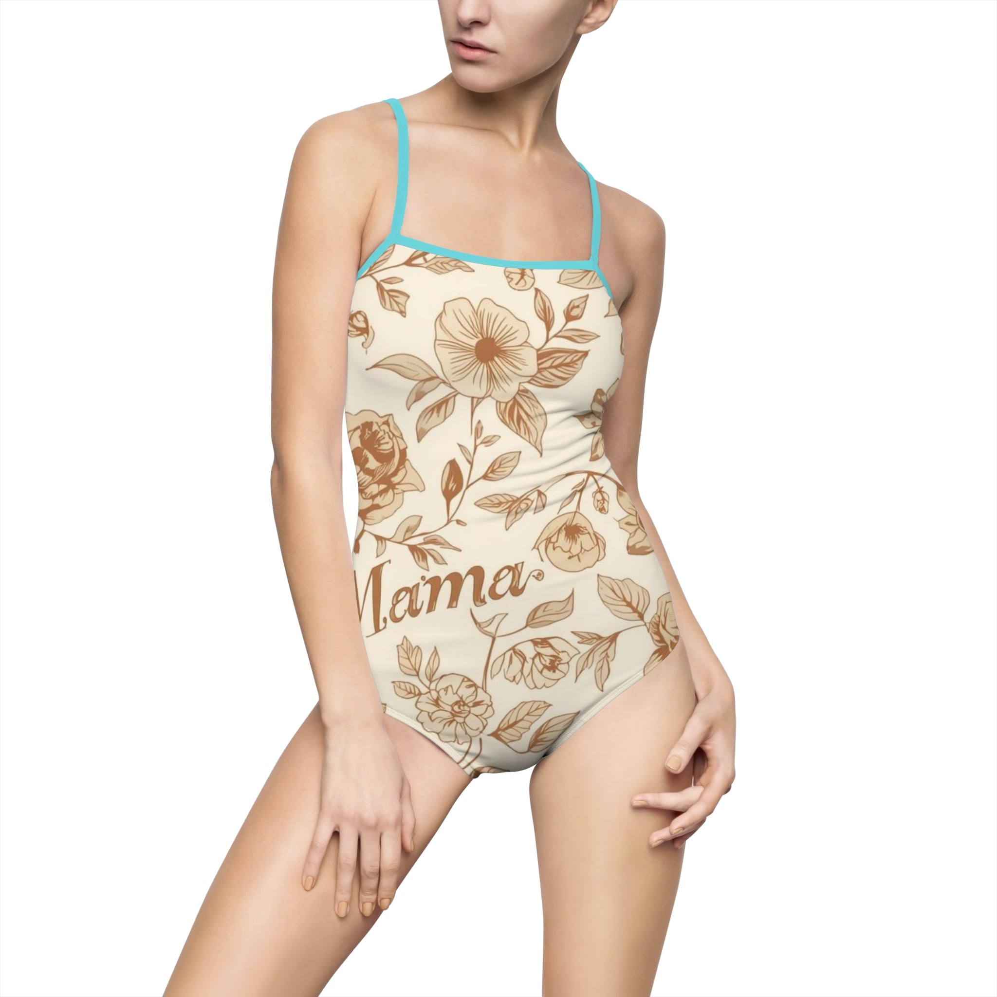 Mama Floral One-Piece Swimsuit — Vintage Beige Floral Print