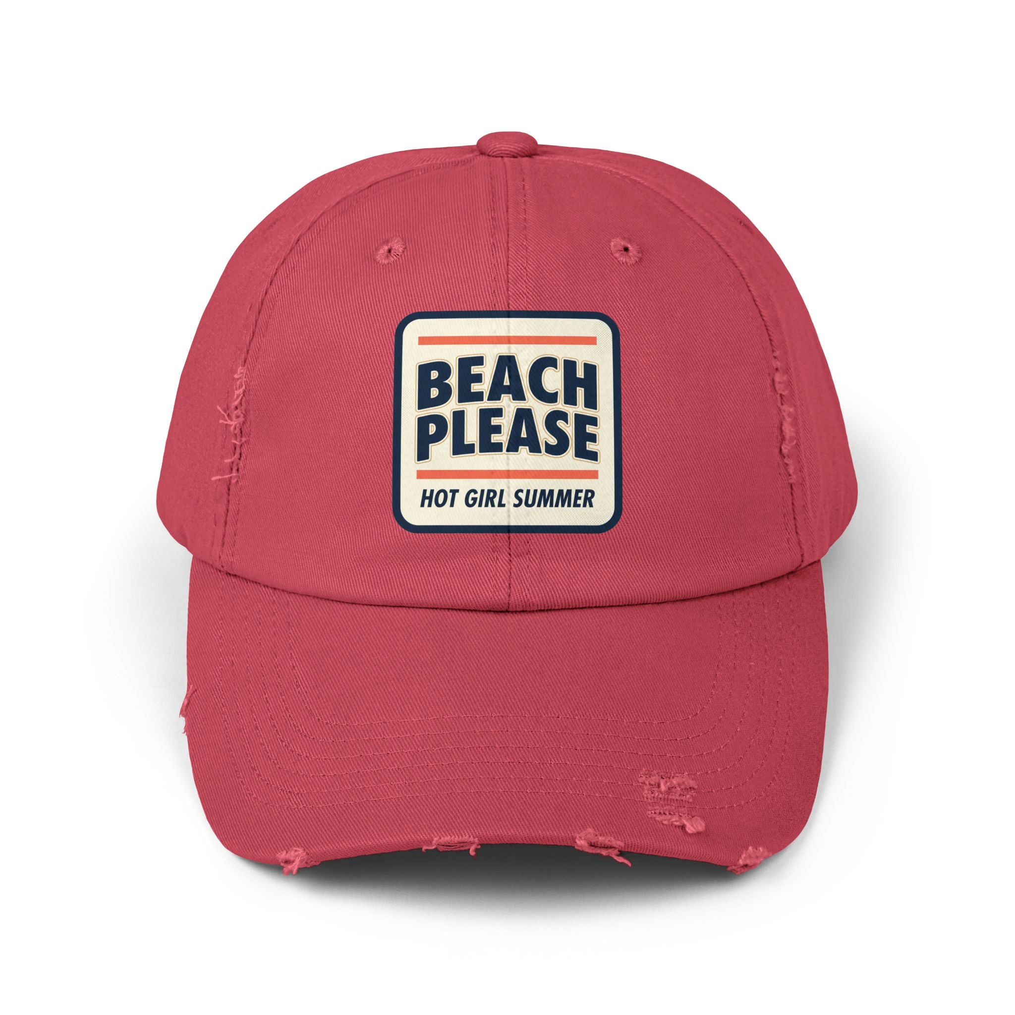 Beach Please Distressed Cap - "Hot Girl Summer" Retro Patch Baseball Hat