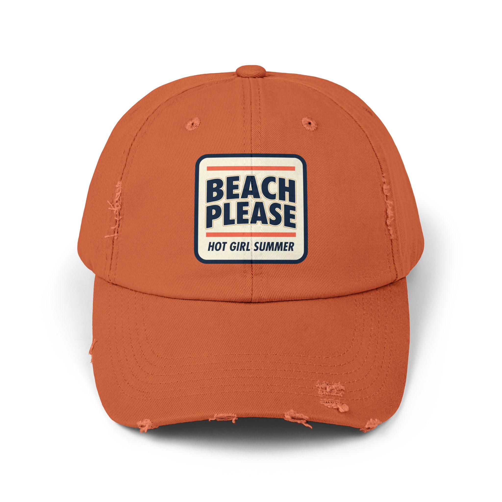 Beach Please Distressed Cap - "Hot Girl Summer" Retro Patch Baseball Hat