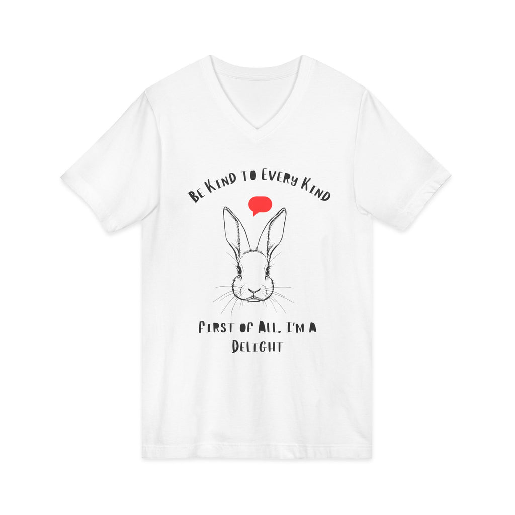Be Kind Bunny V-Neck Tee — "Be Kind to Every Kind" Cute Rabbit Graphic Shirt
