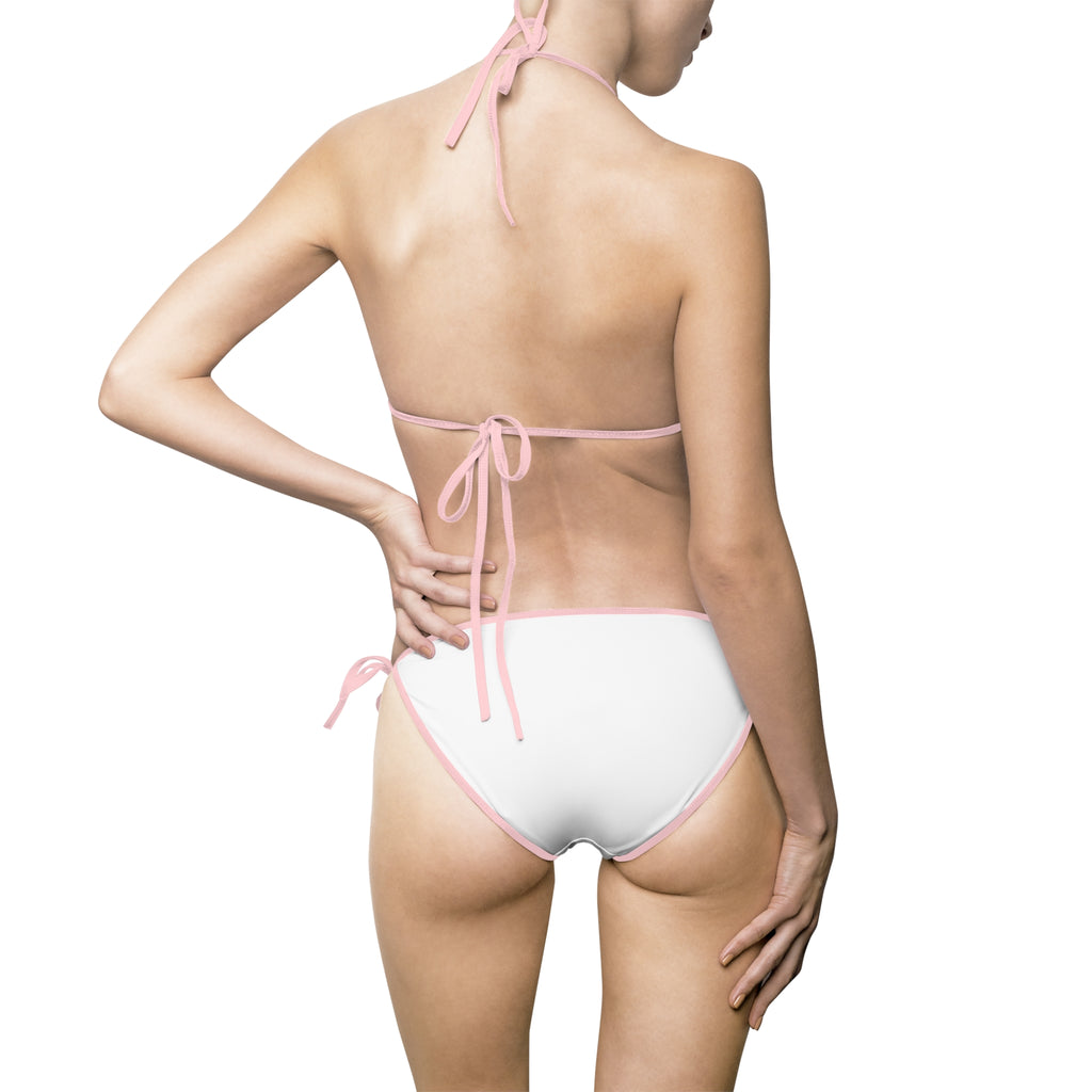 White Cat Sketch Triangle Bikini — Women's Tie-Side Swimsuit