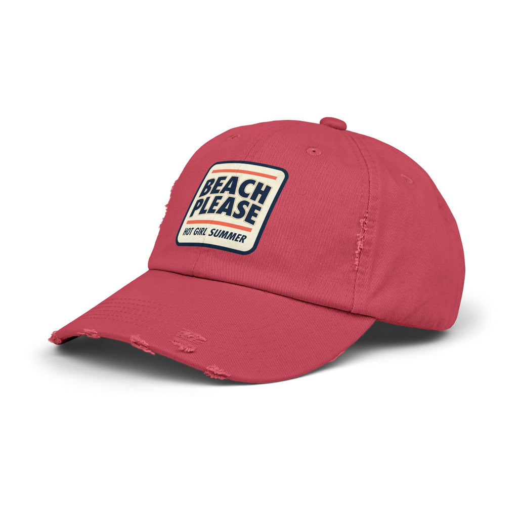 Beach Please Distressed Cap - "Hot Girl Summer" Retro Patch Baseball Hat