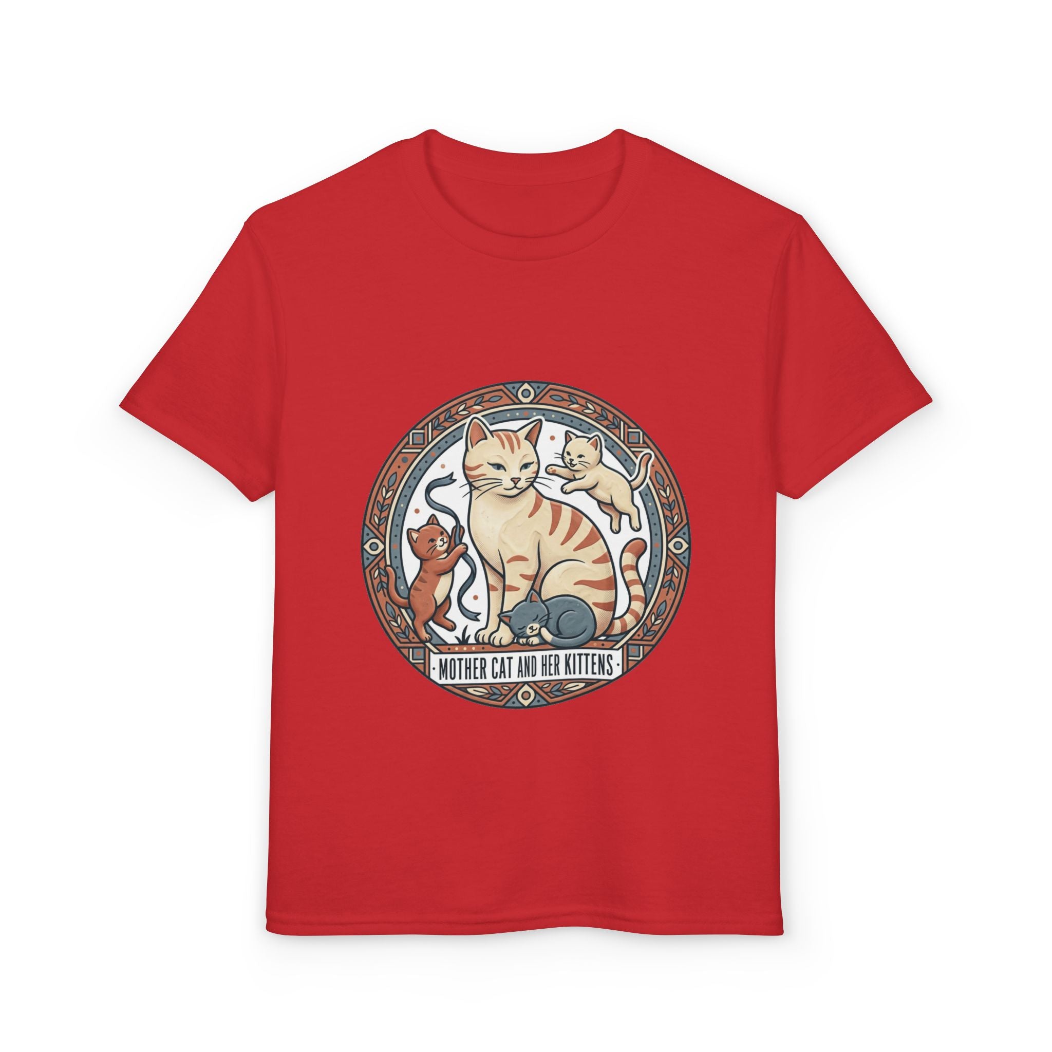 Kids' Cat Mom & Kittens Youth T-Shirt — Cute Mother Cat Illustration
