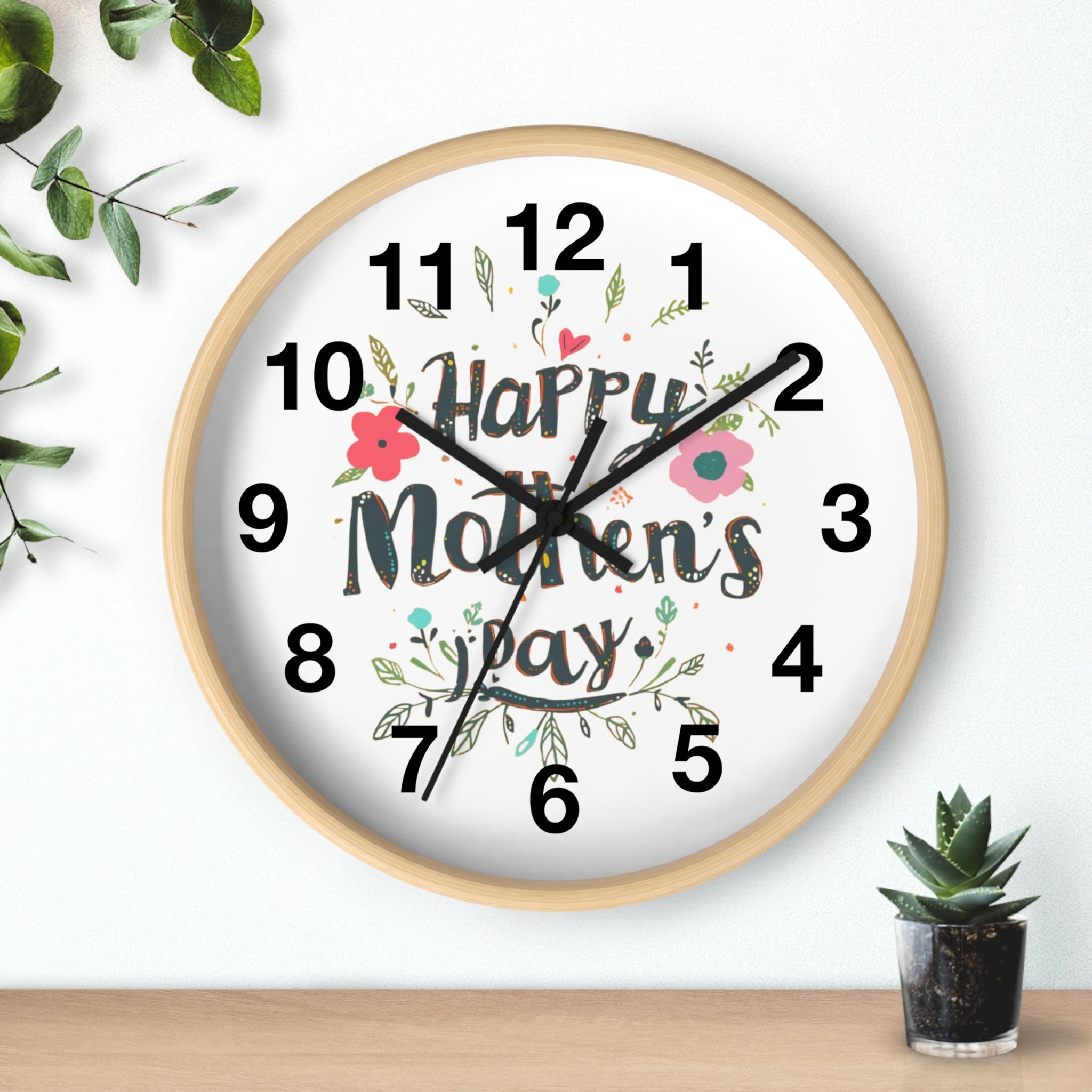 Mother's Day Wall Clock — 'Happy Mother's Day' Floral Decorative Clock