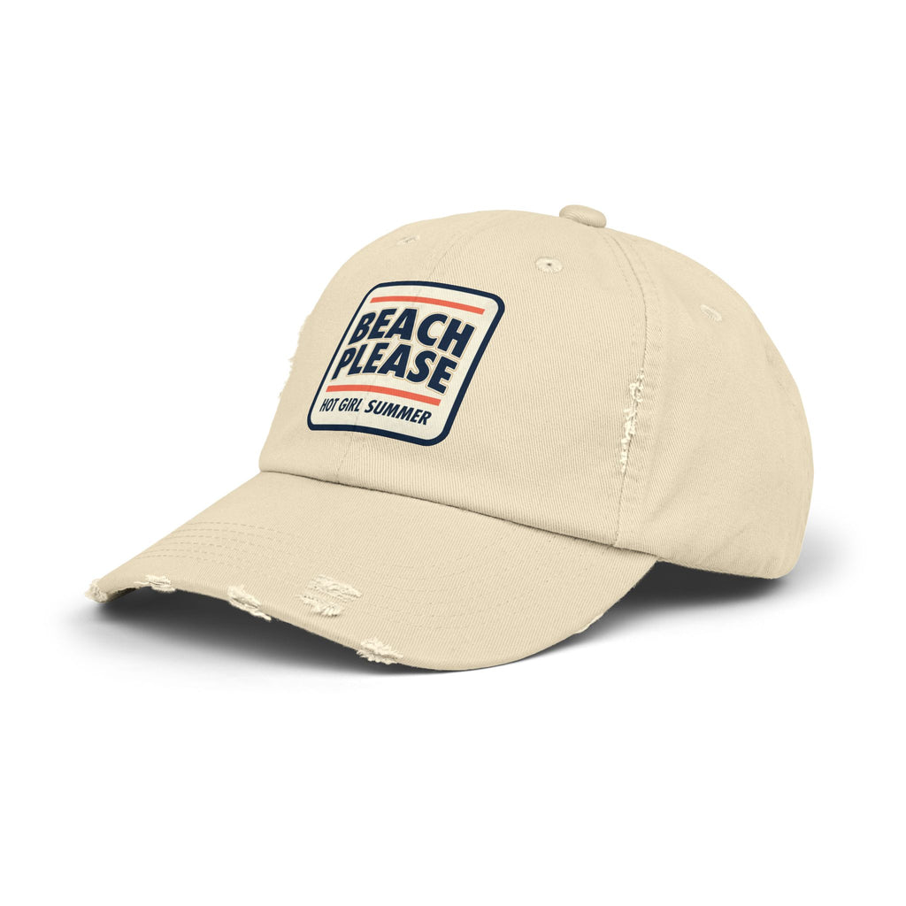 Beach Please Distressed Cap - "Hot Girl Summer" Retro Patch Baseball Hat