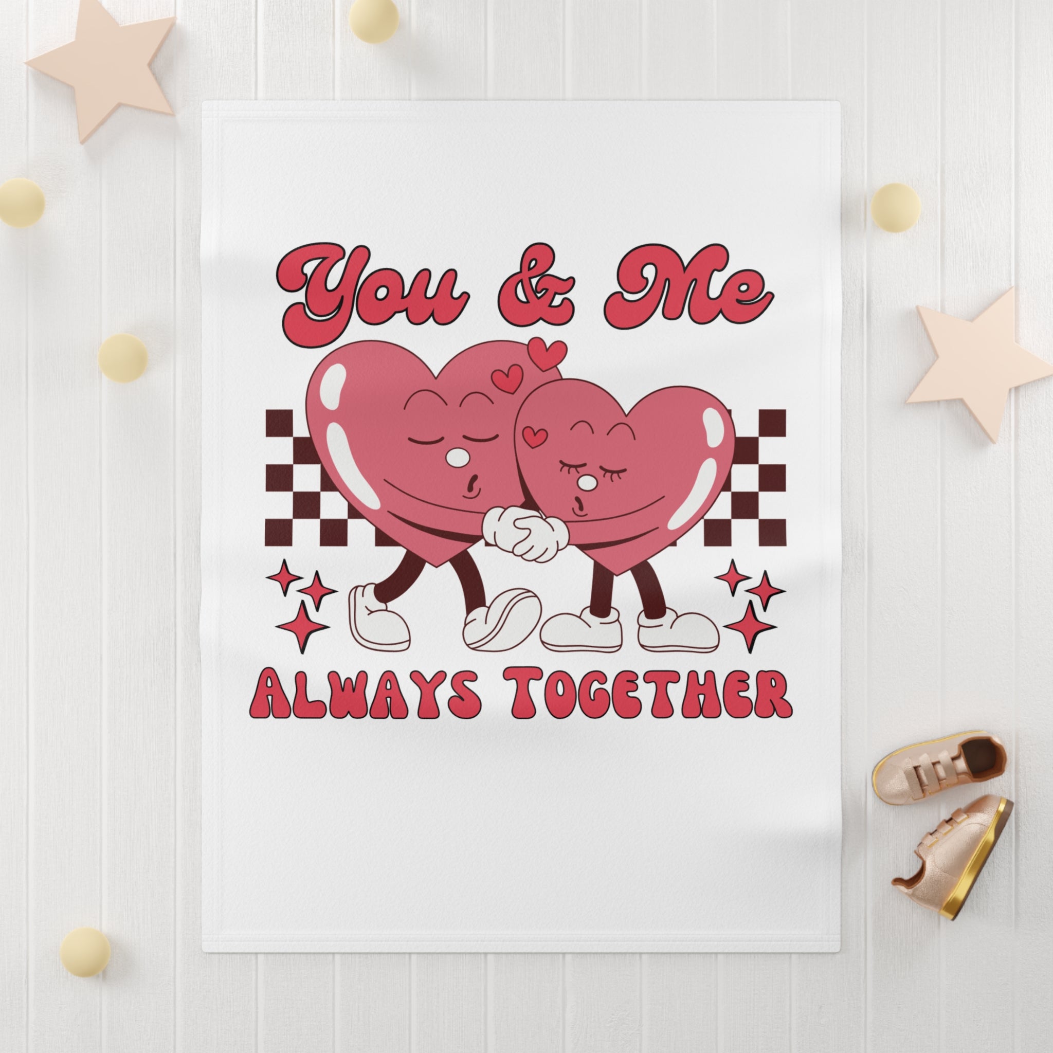 Baby Blanket — "You & Me Always Together" Cute Heart Couple Fleece