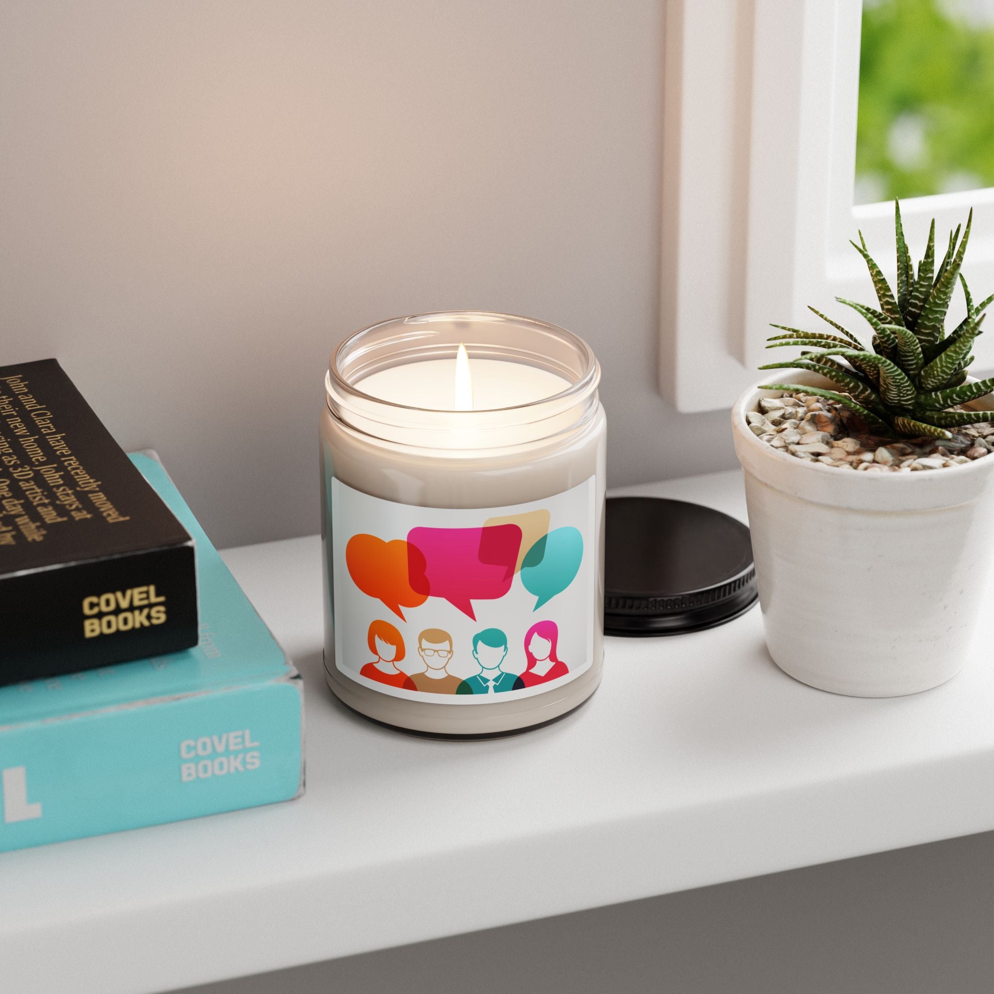 9oz Soy Candle — Conversation & Community Scented Jar (Colorful Speech Bubble Design)