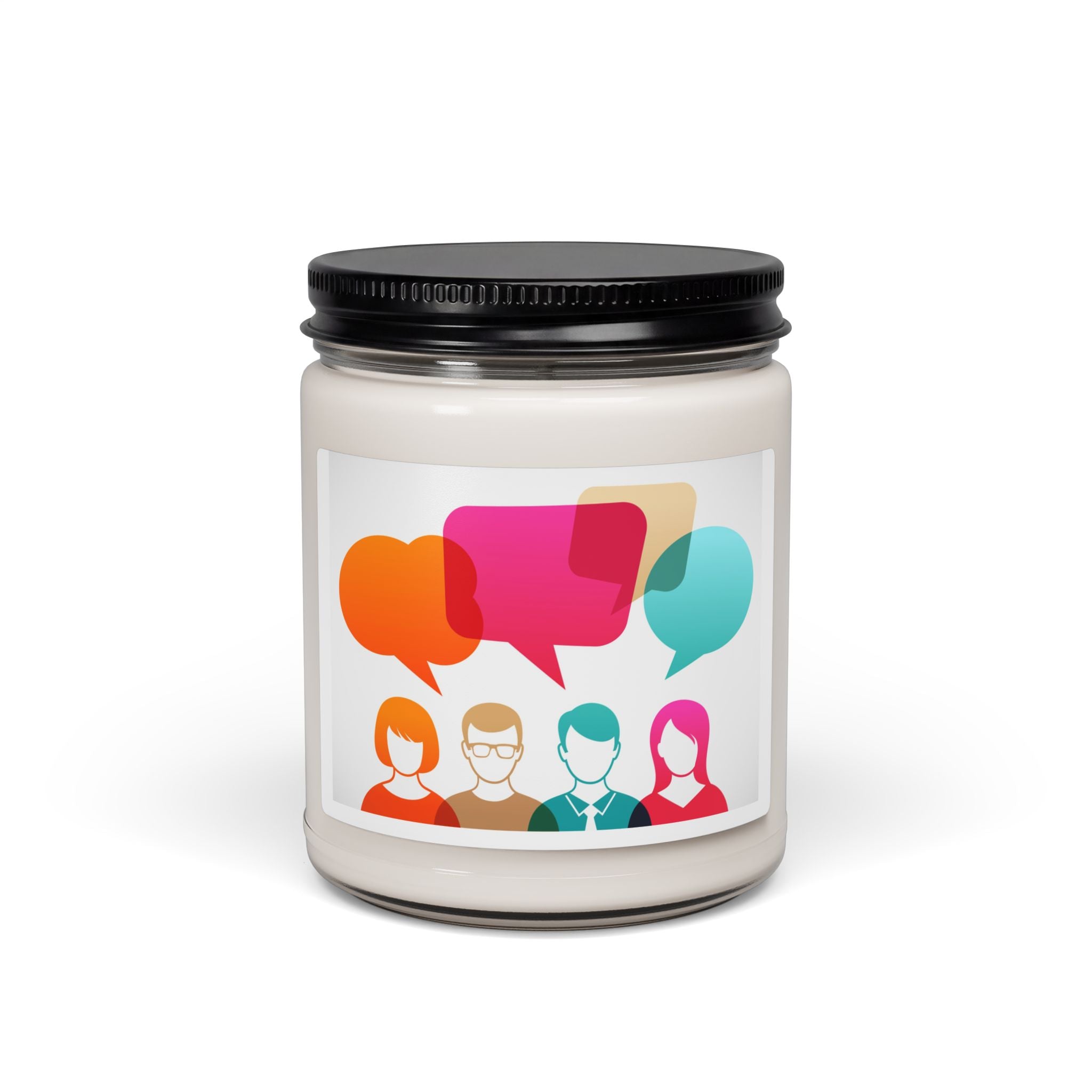 9oz Soy Candle — Conversation & Community Scented Jar (Colorful Speech Bubble Design)