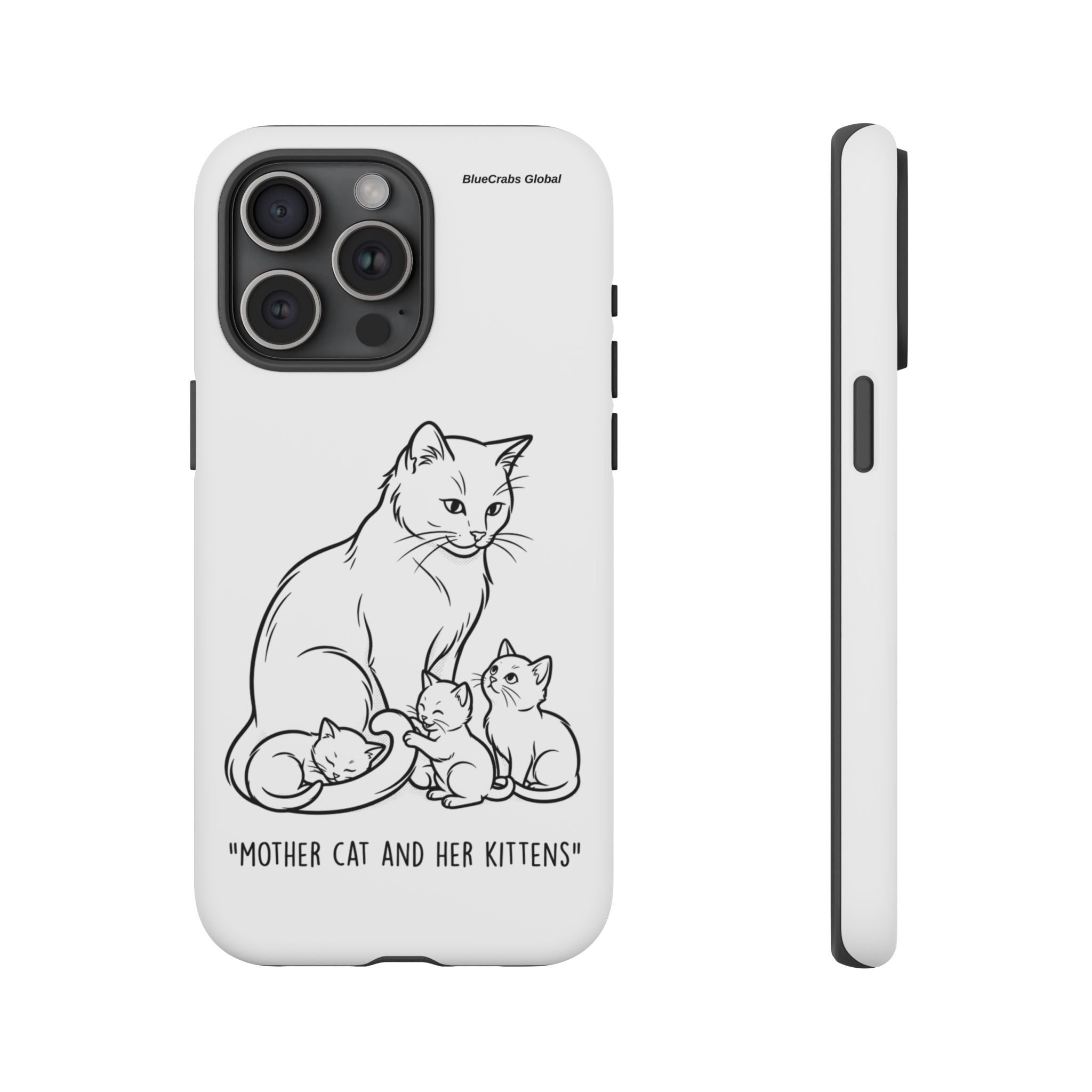 Mother Cat and Her Kittens Phone Case — Cute Minimalist Cat Illustration