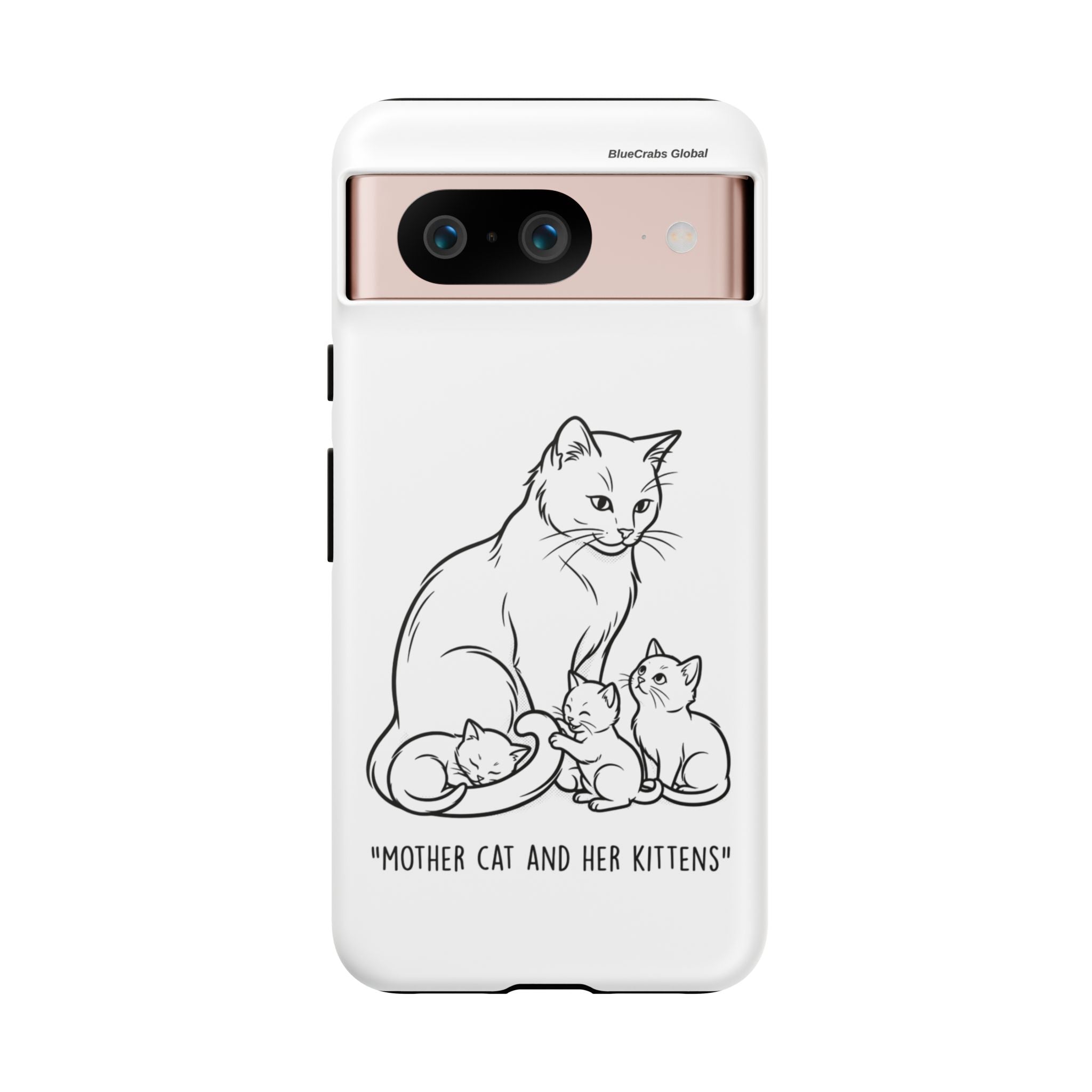 Mother Cat and Her Kittens Phone Case — Cute Minimalist Cat Illustration