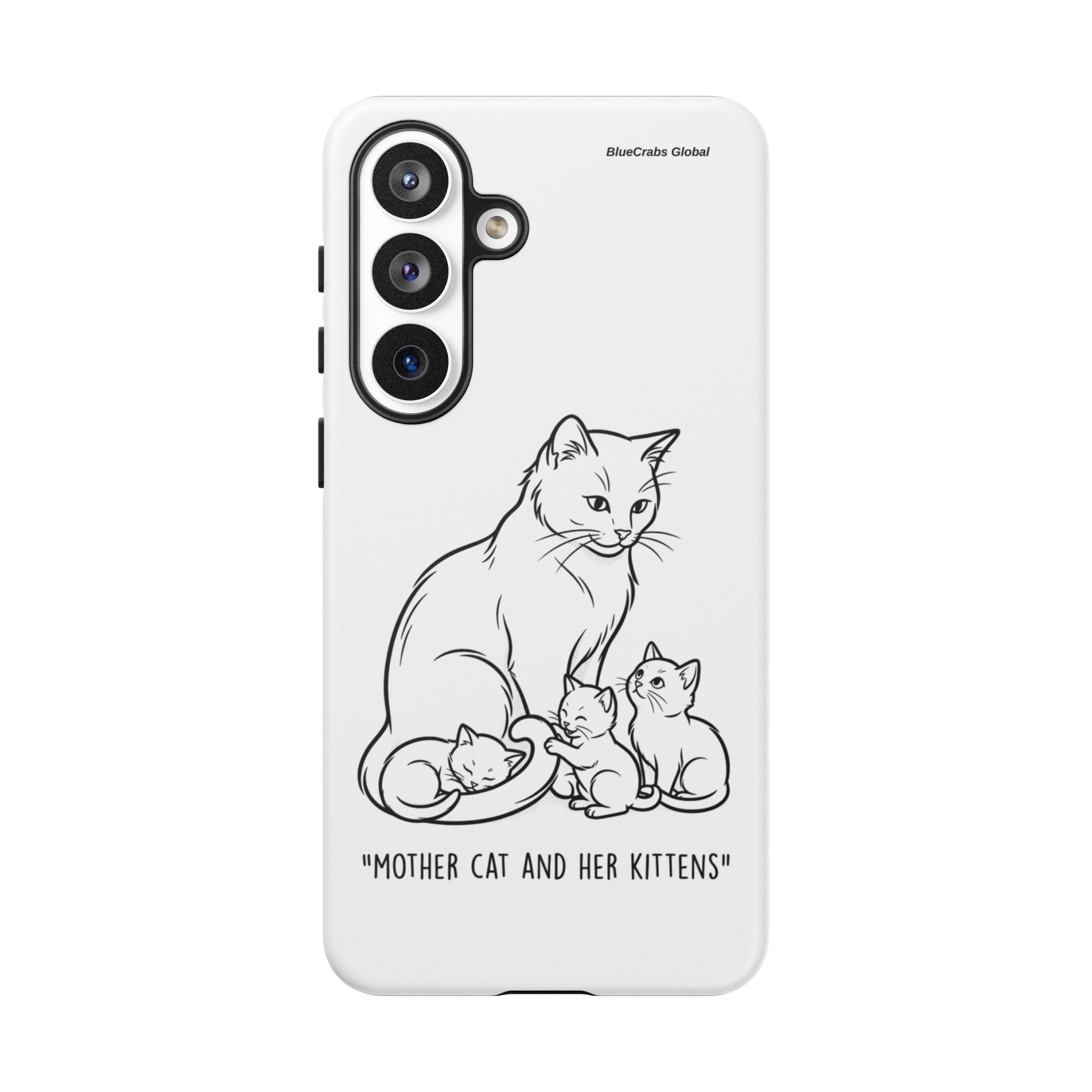 Mother Cat and Her Kittens Phone Case — Cute Minimalist Cat Illustration